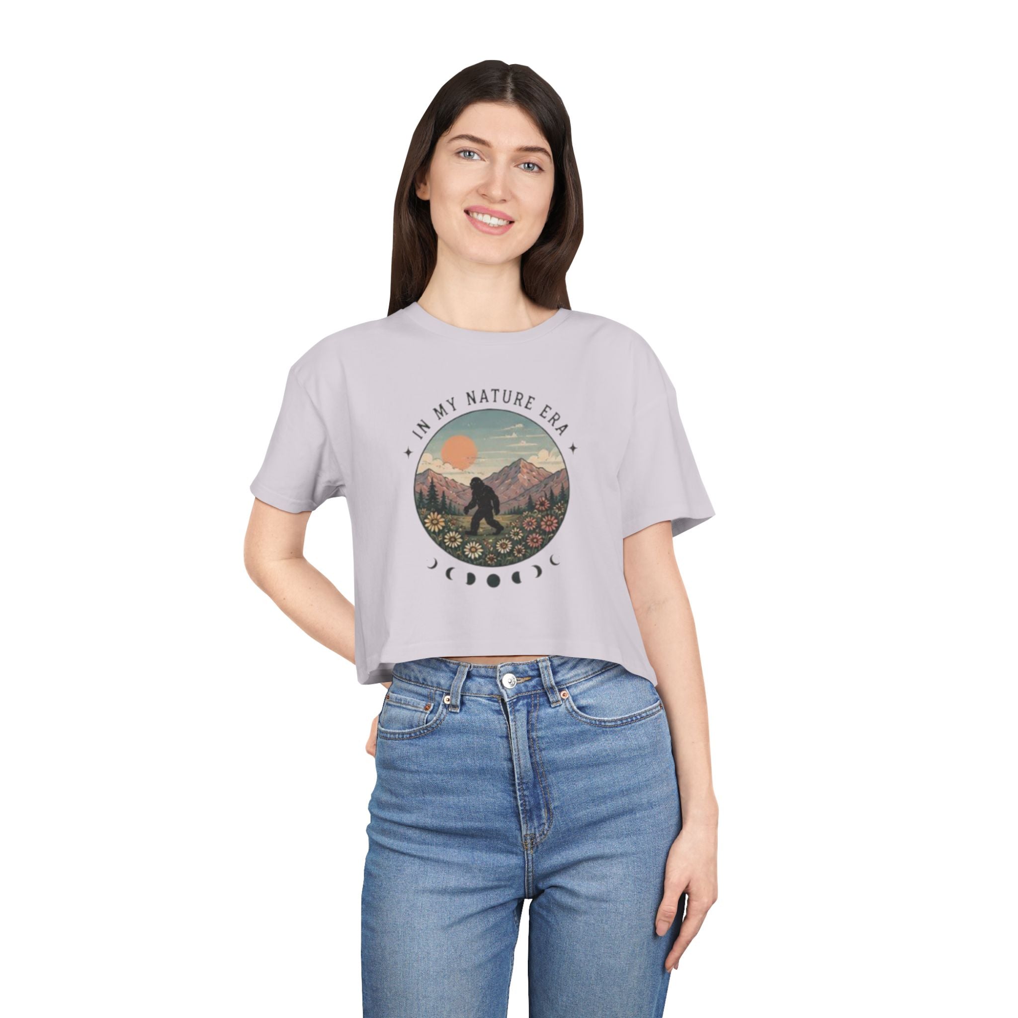 Nature Era Crop Tee | "I Am My Nature Era" Mountain & Sun Graphic