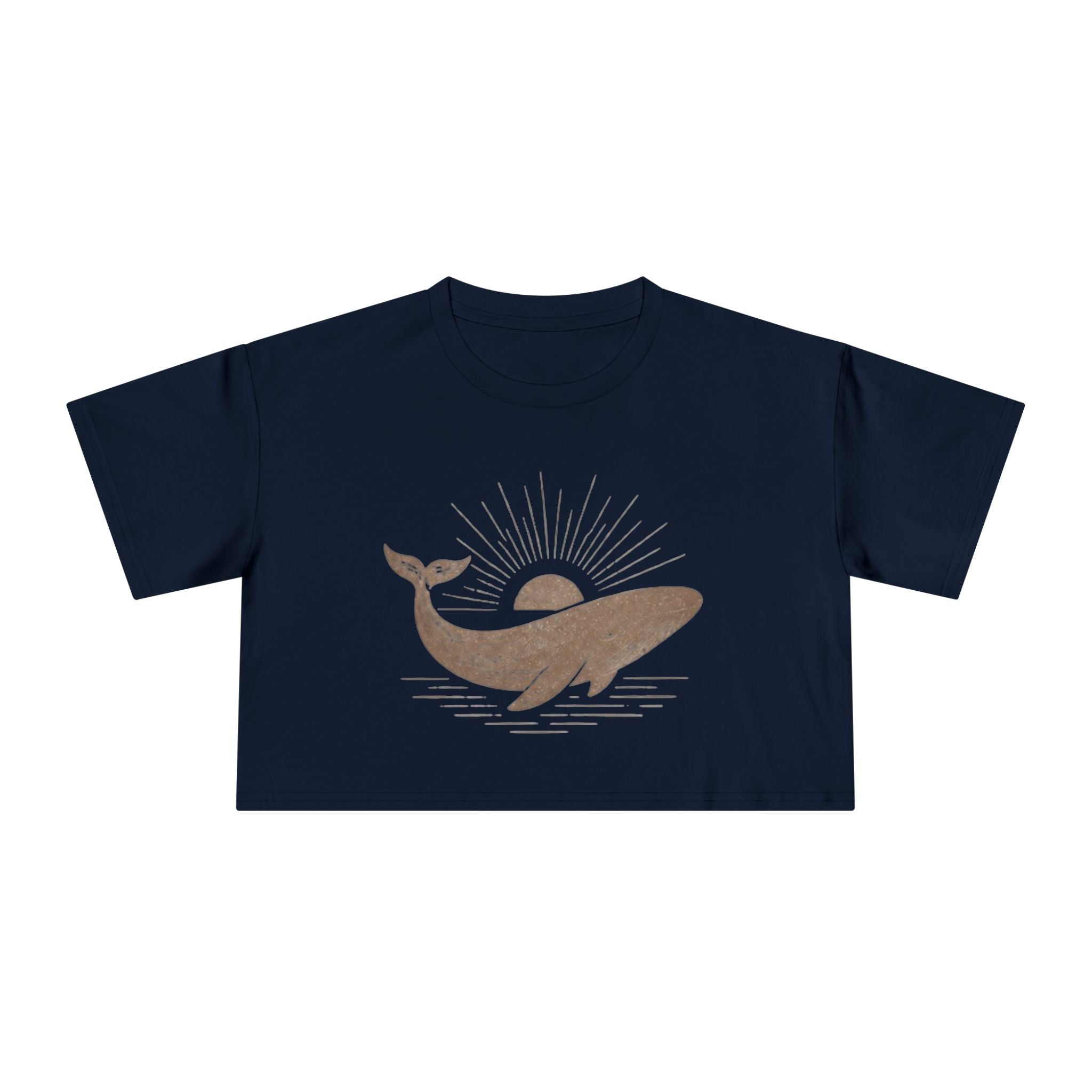 Whale Sunset Crop Tee | Vintage Ocean Graphic Womens Top