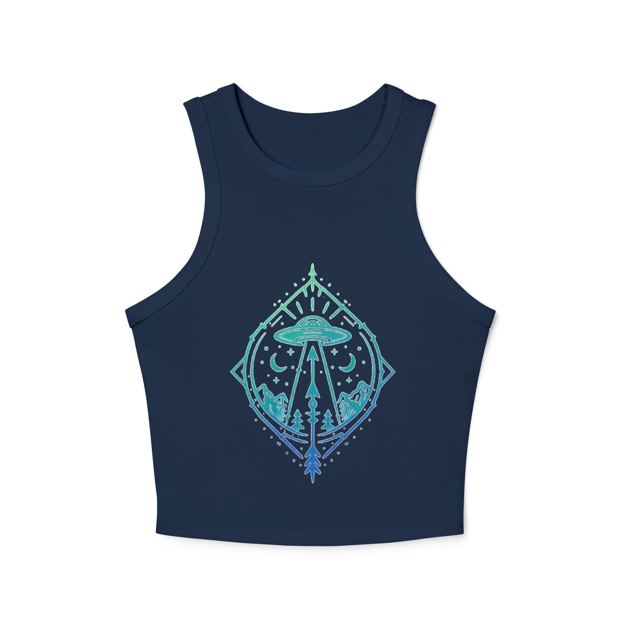 Alien Abduction Crop Tank | Womens Racerback Tank Top with UFO Graphic