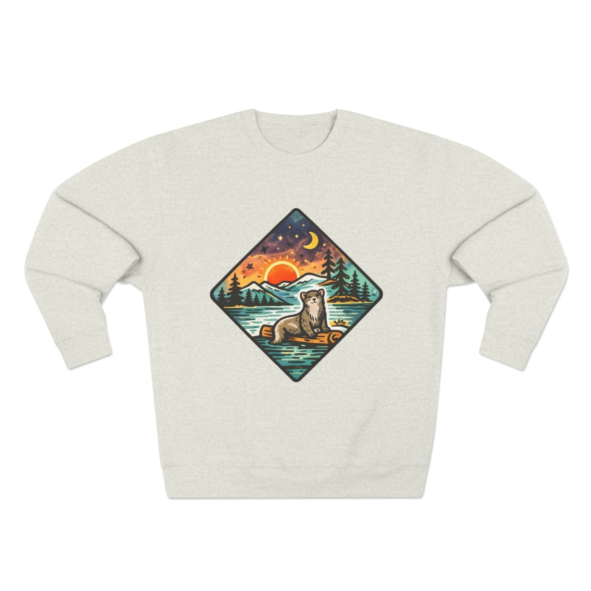 Otter Sunset Crewneck Sweatshirt | Retro Nature Graphic
