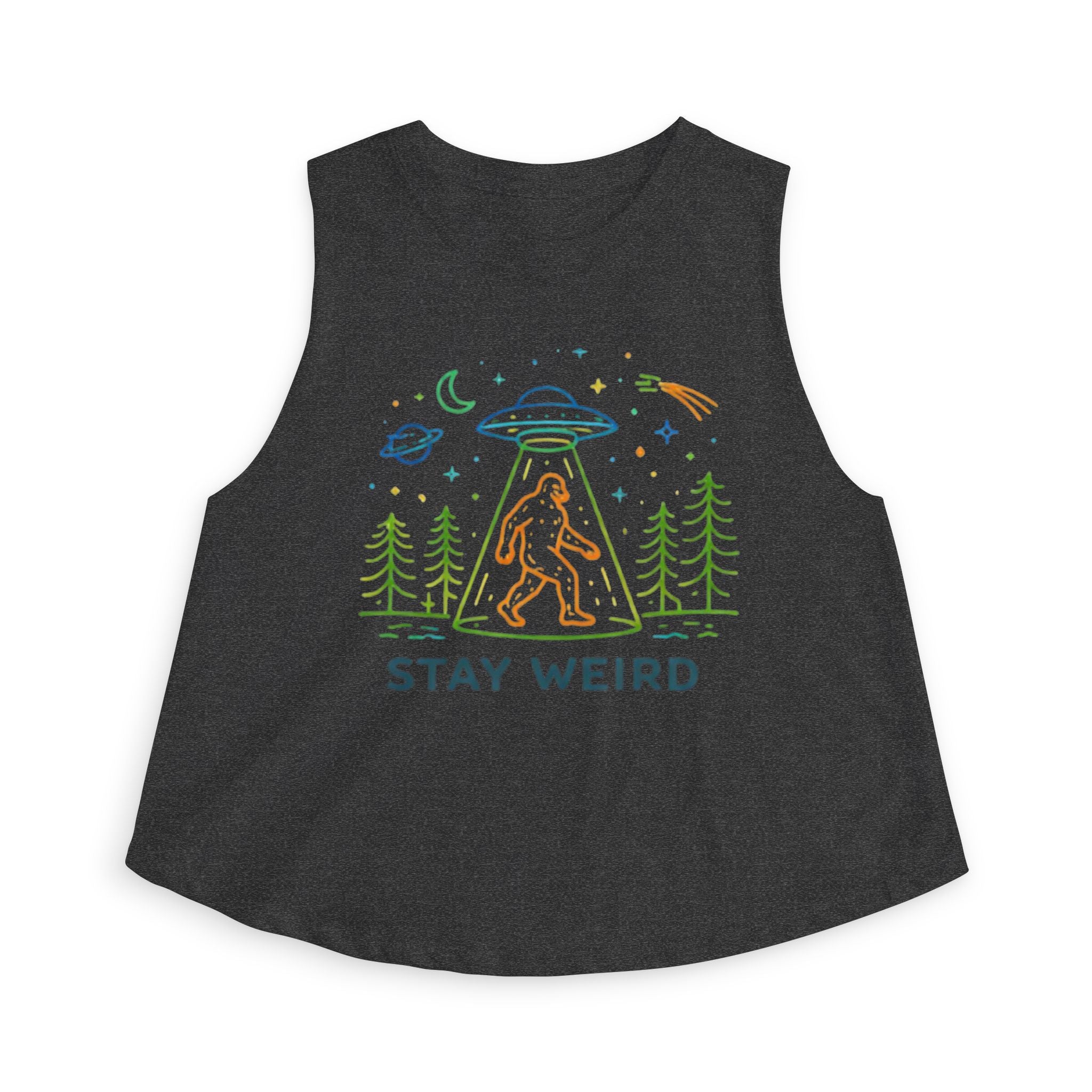 Stay Weird Alien Crop Top | Women's UFO Bigfoot Graphic Tank