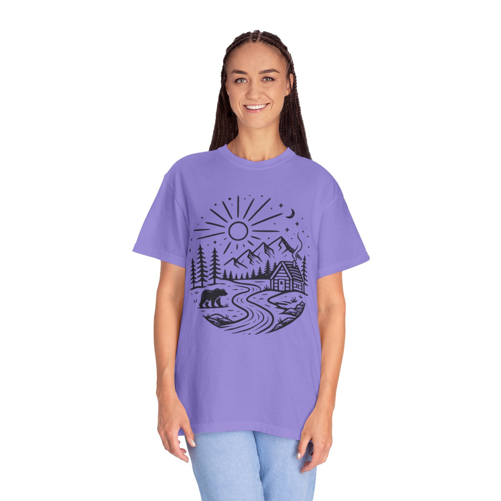 Nature Cabin T-Shirt | Scenic Mountain, River & Bear Outdoor Graphic Tee