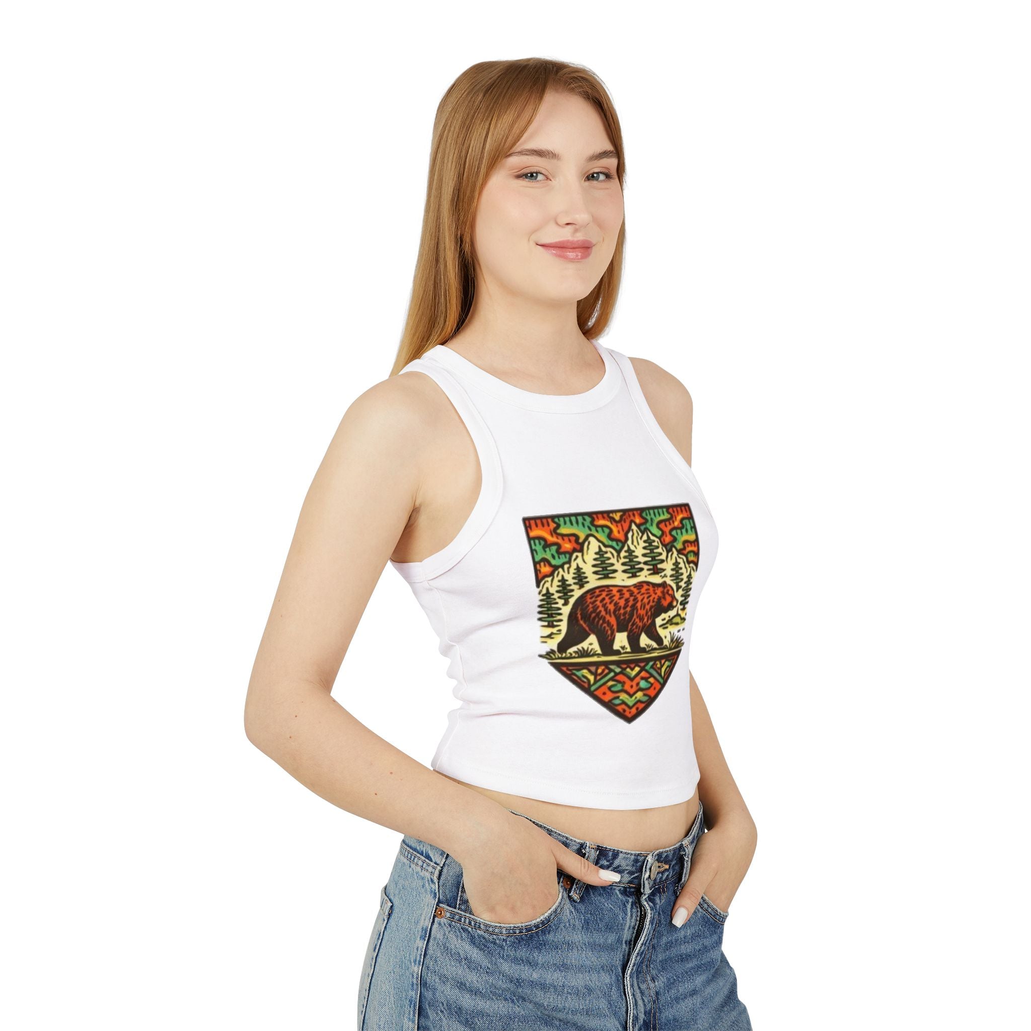 Bear Forest Tank Top | Vintage Wilderness Graphic Racer Crop