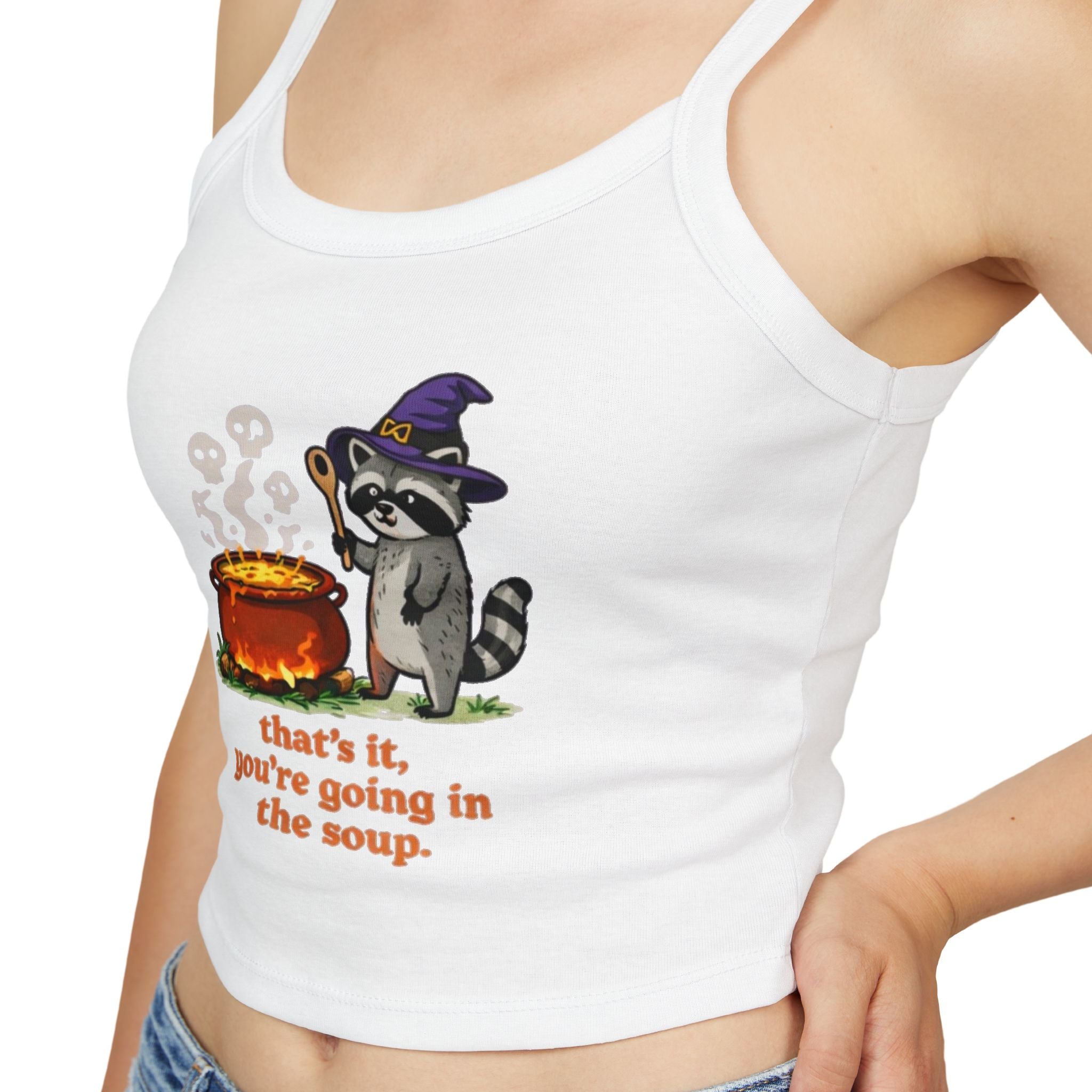 Witch Raccoon Tank Top | "Thats It, Youre Going in the Soup" Cute Halloween Crop