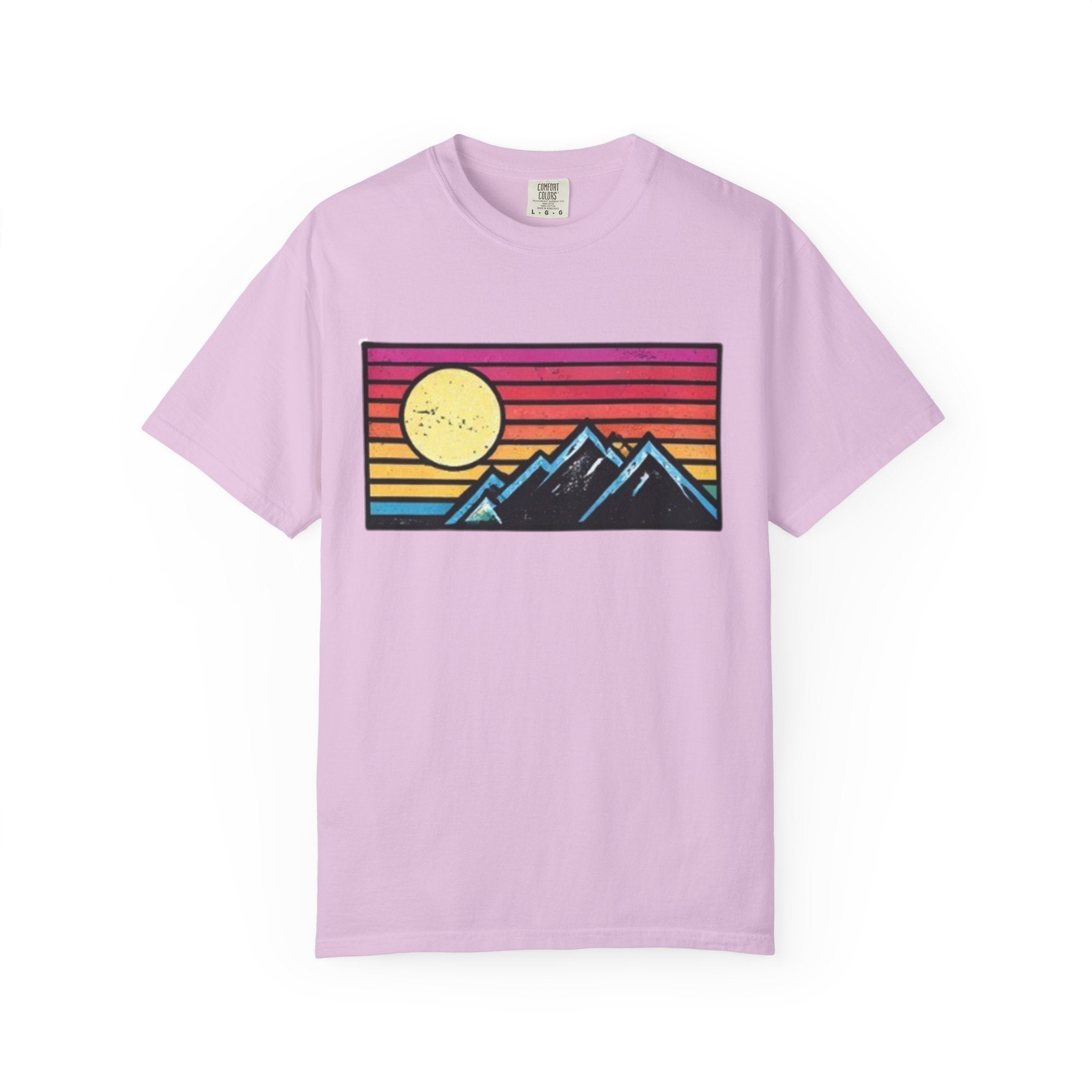 Retro Sunset Mountains T-Shirt | Vintage Striped Landscape