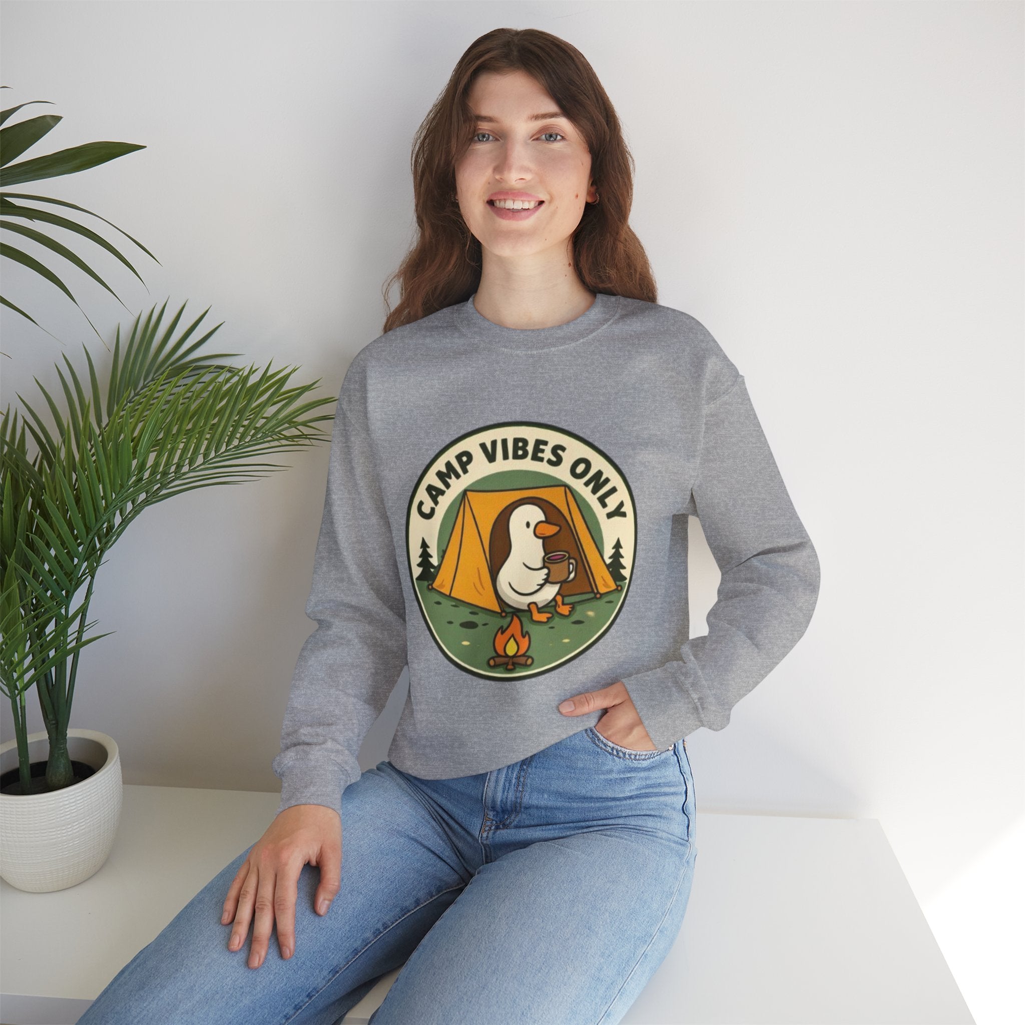 Camp Vibes Crewneck Sweatshirt | Cozy Camping Duck Graphic