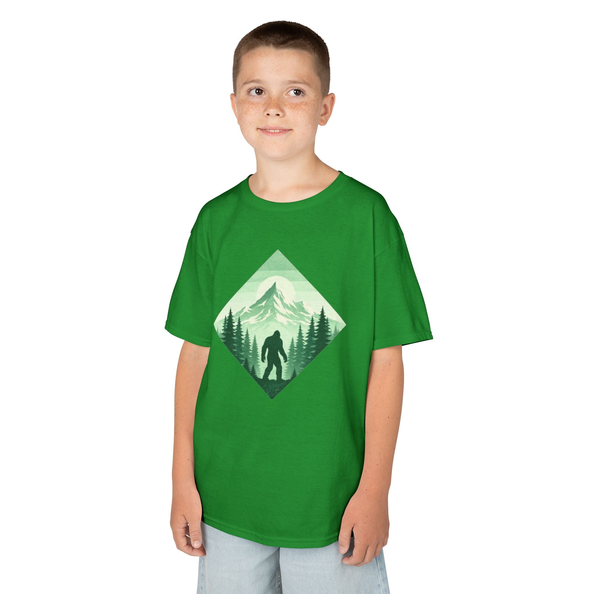 Kids Tee | Green Mountain Bigfoot Silhouette Nature Graphic
