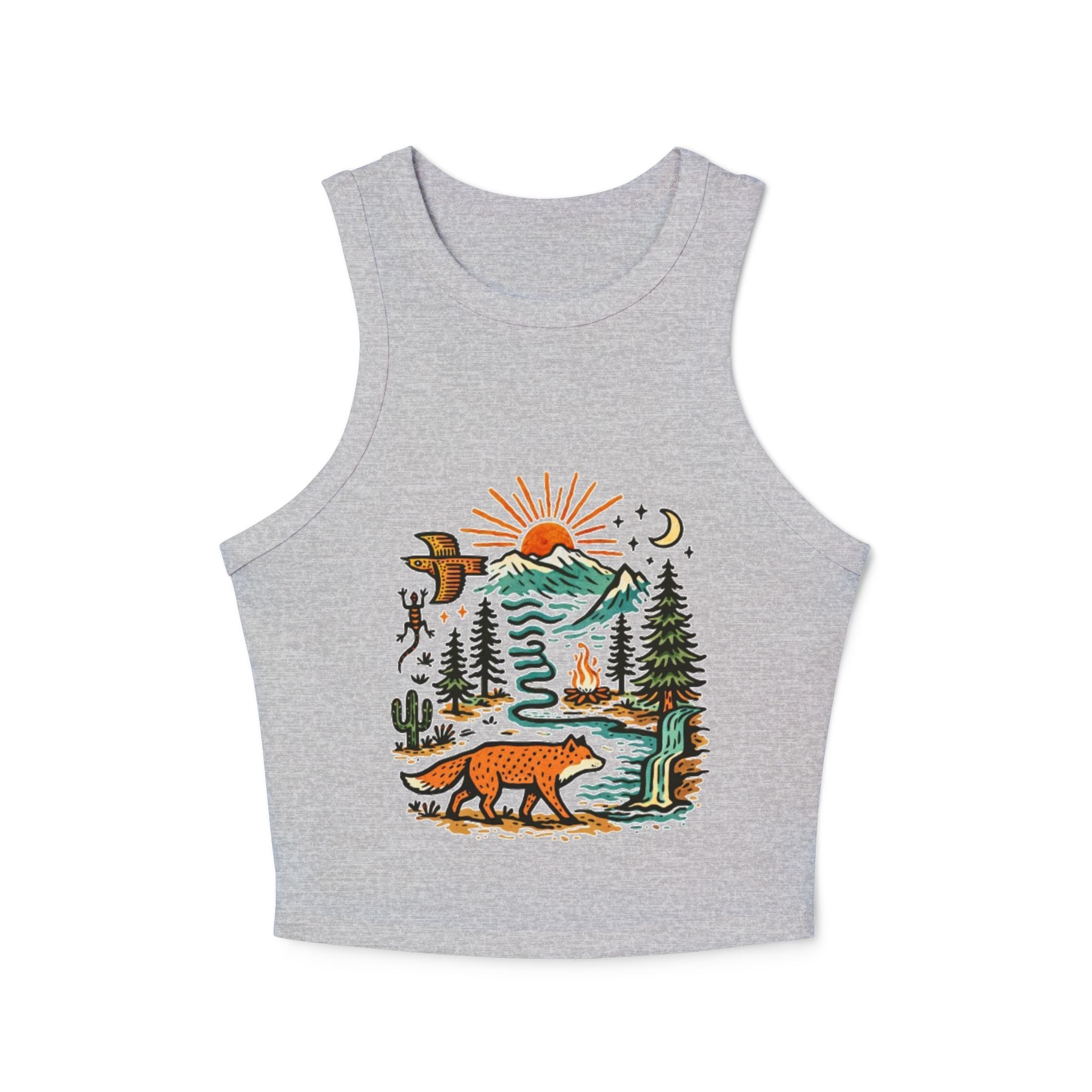 Womens Ribbed Tank Top | Sunset Wilderness Nature Graphic | Fox & Mountains