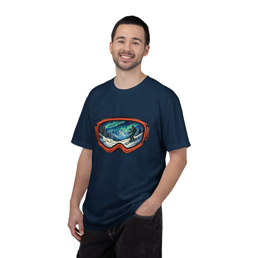 Northern Lights Ski Goggles T-Shirt | Aurora Skiing Landscape Design