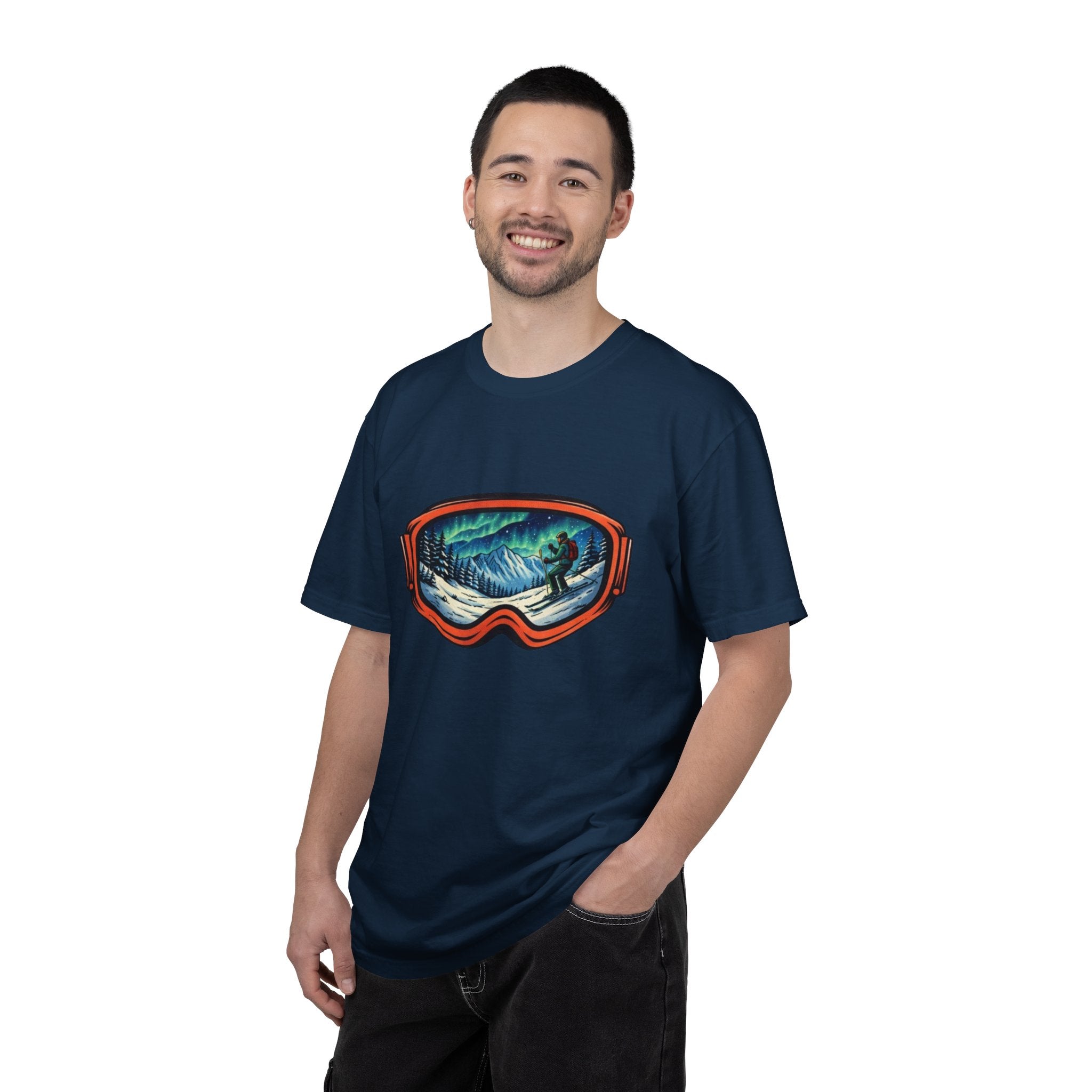 Northern Lights Ski Goggles T-Shirt | Aurora Skiing Landscape Design
