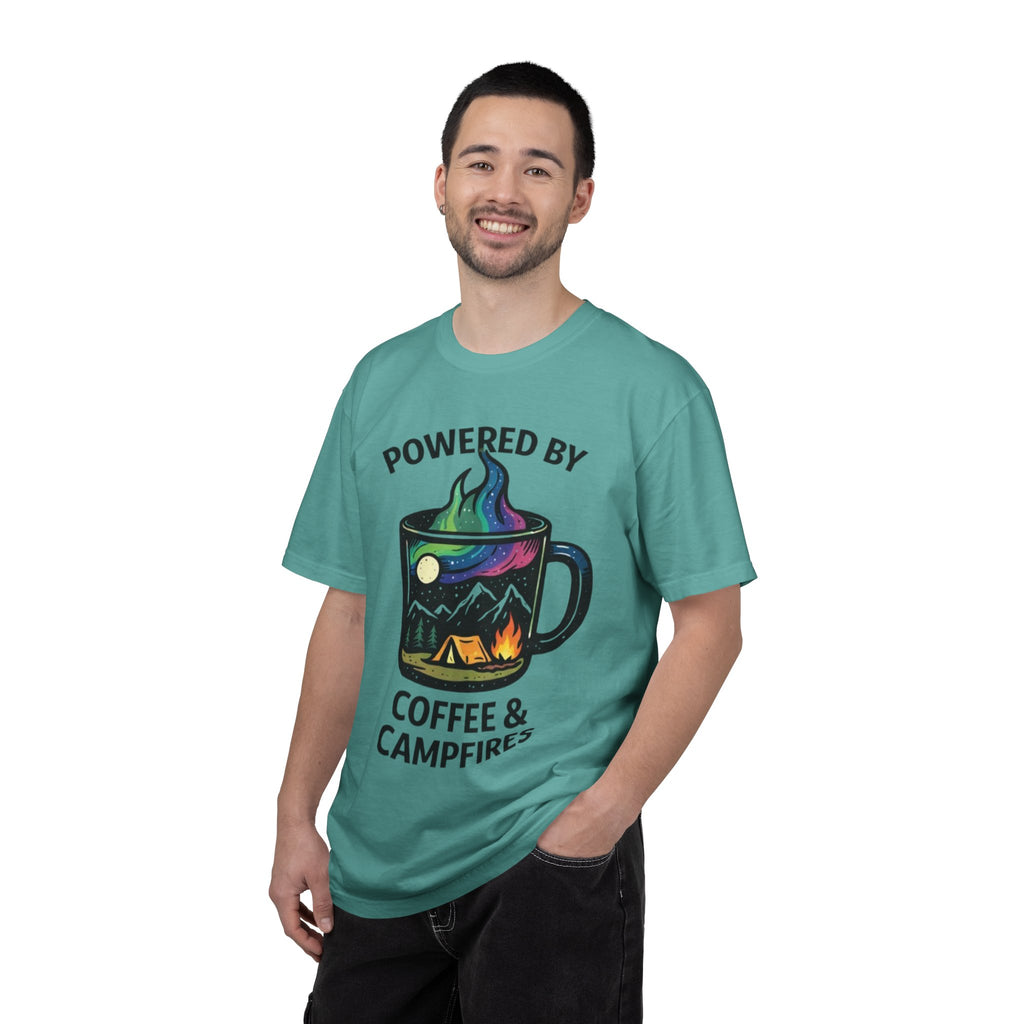 Powered by Coffee & Campfires T-shirt | Camping Mug Nature Graphic