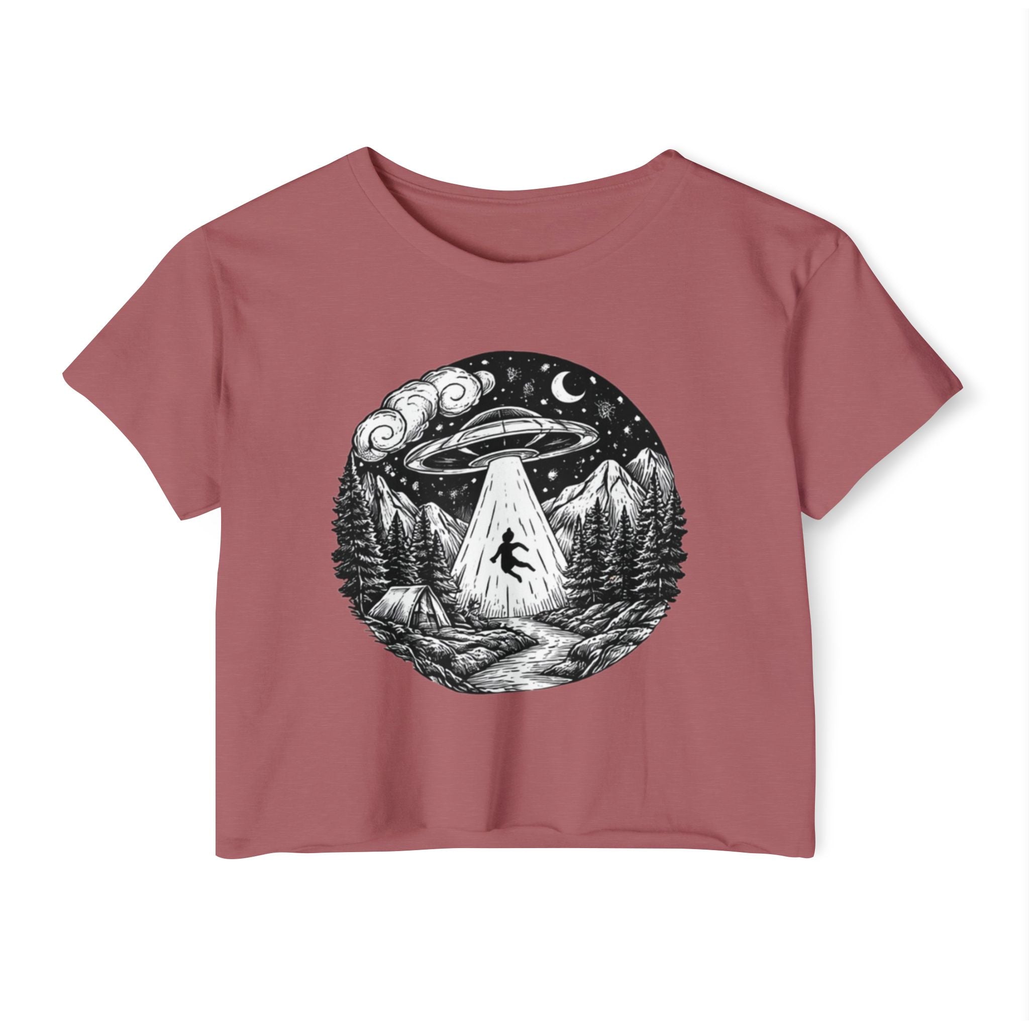 Crop Top | UFO Abduction Night Sky Graphic Women's Festival Crop