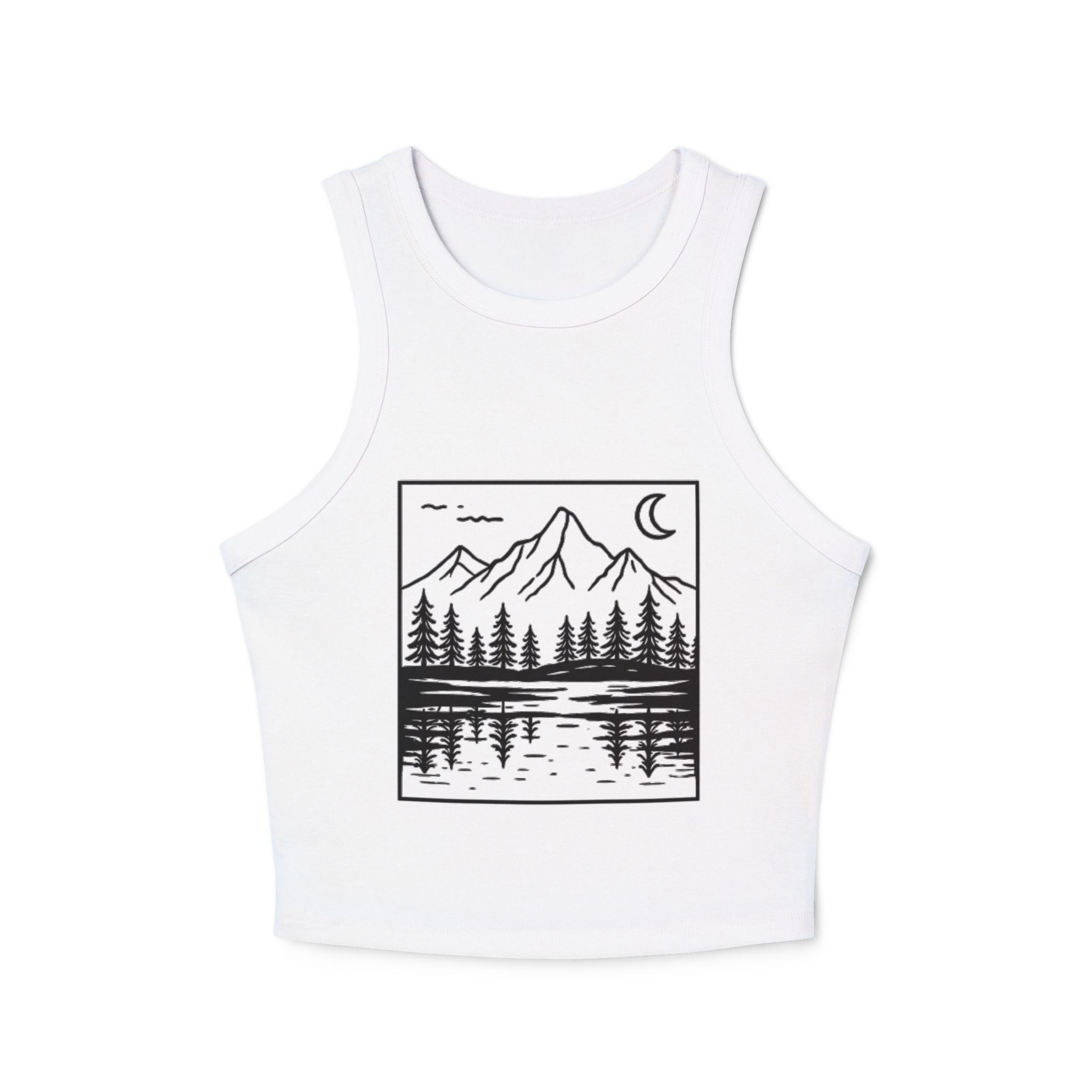 Mountain Lakeside Graphic Tank | Womens Nature Scenery Racer Crop