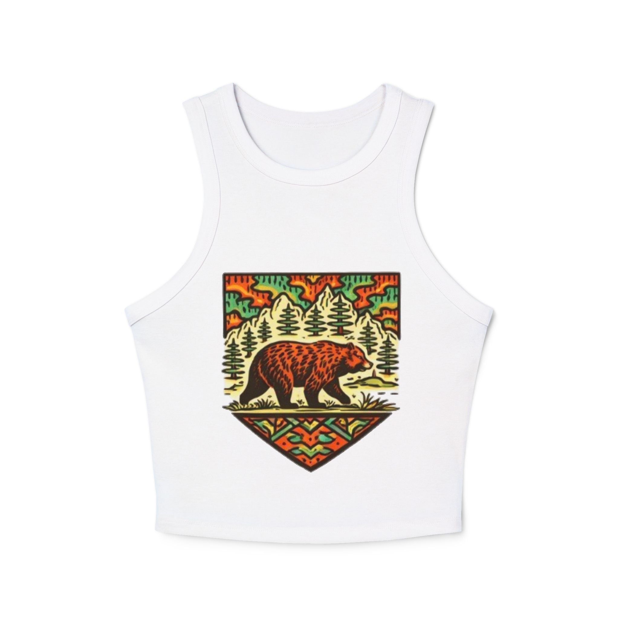 Bear Forest Tank Top | Vintage Wilderness Graphic Racer Crop