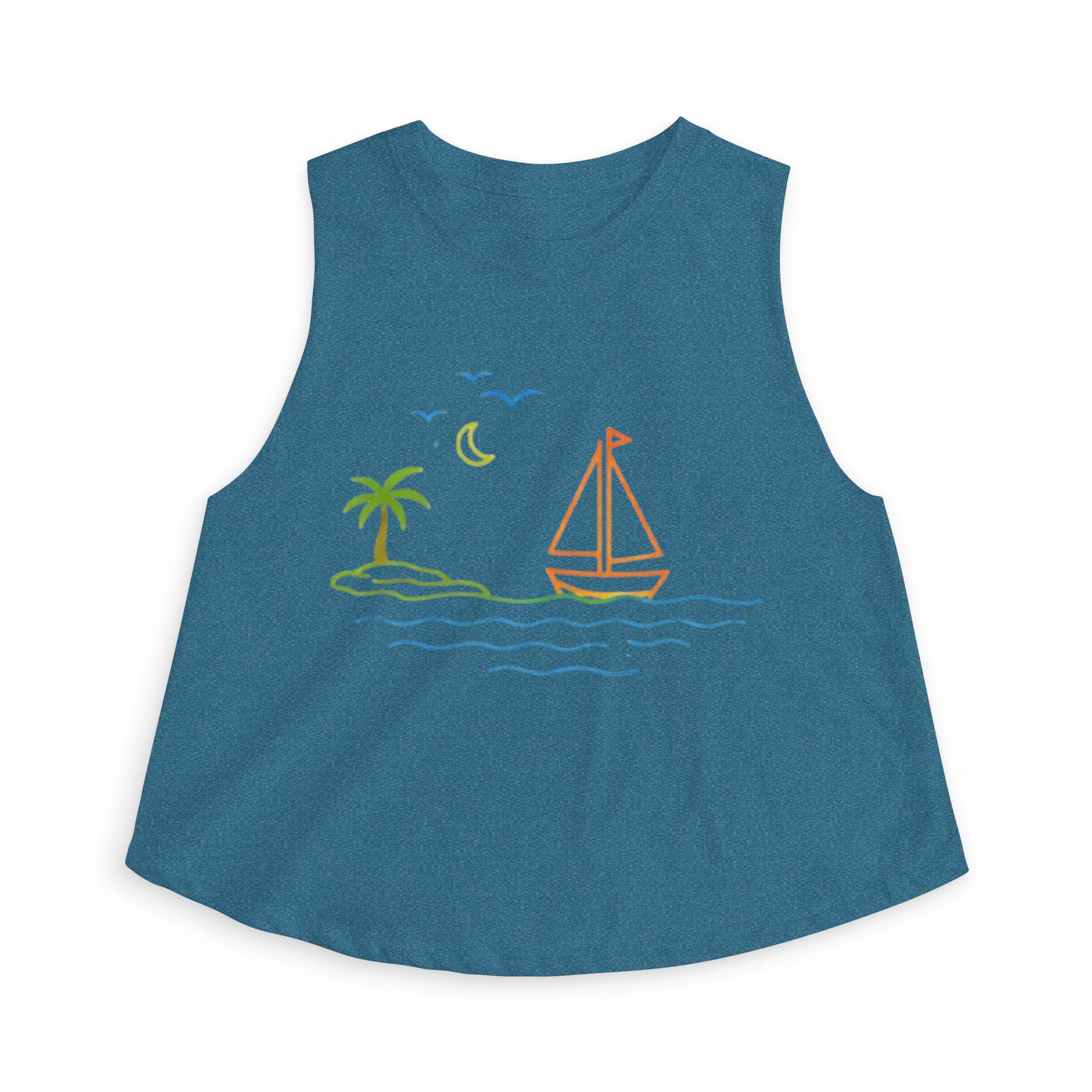 Sailboat Beach Crop Top | Minimal Line Art Summer Tank