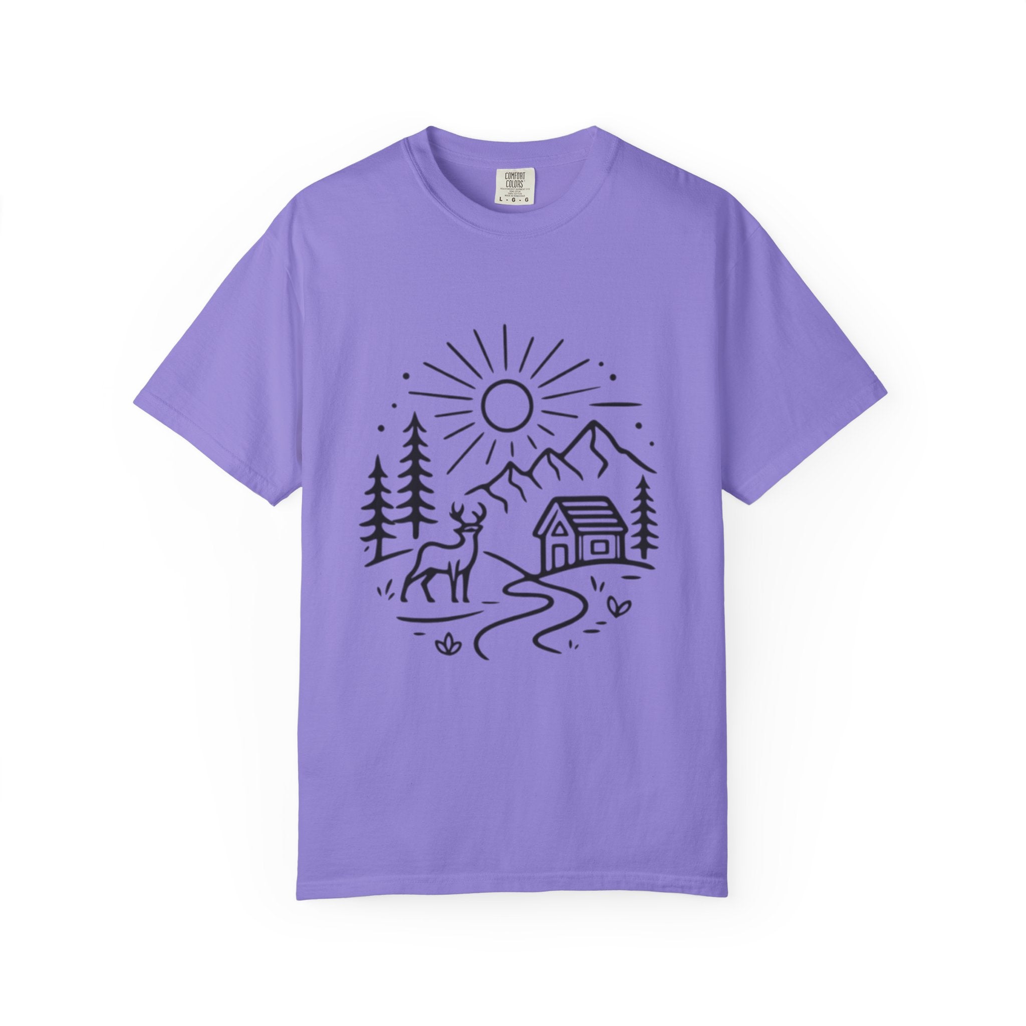 Mountain Deer Line Art Camping T-Shirt