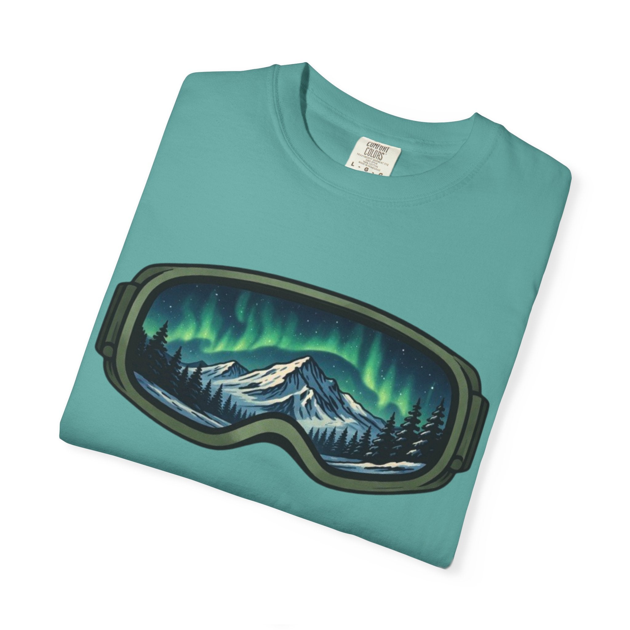 Aurora Ski Goggle T-Shirt | Mountain Night Northern Lights Graphic Tee