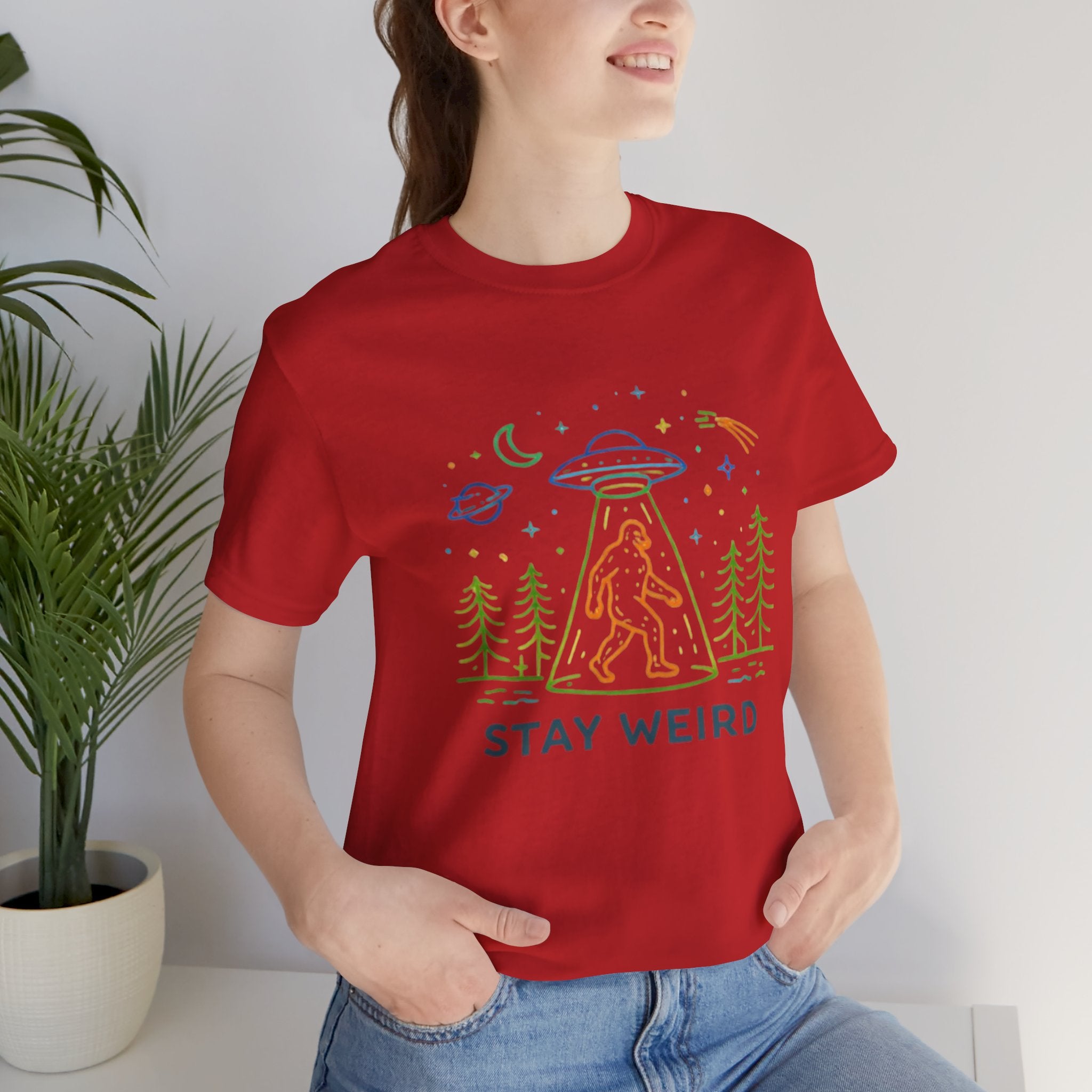 Stay Weird UFO Bigfoot T-Shirt Funny Alien Abduction Graphic Tee