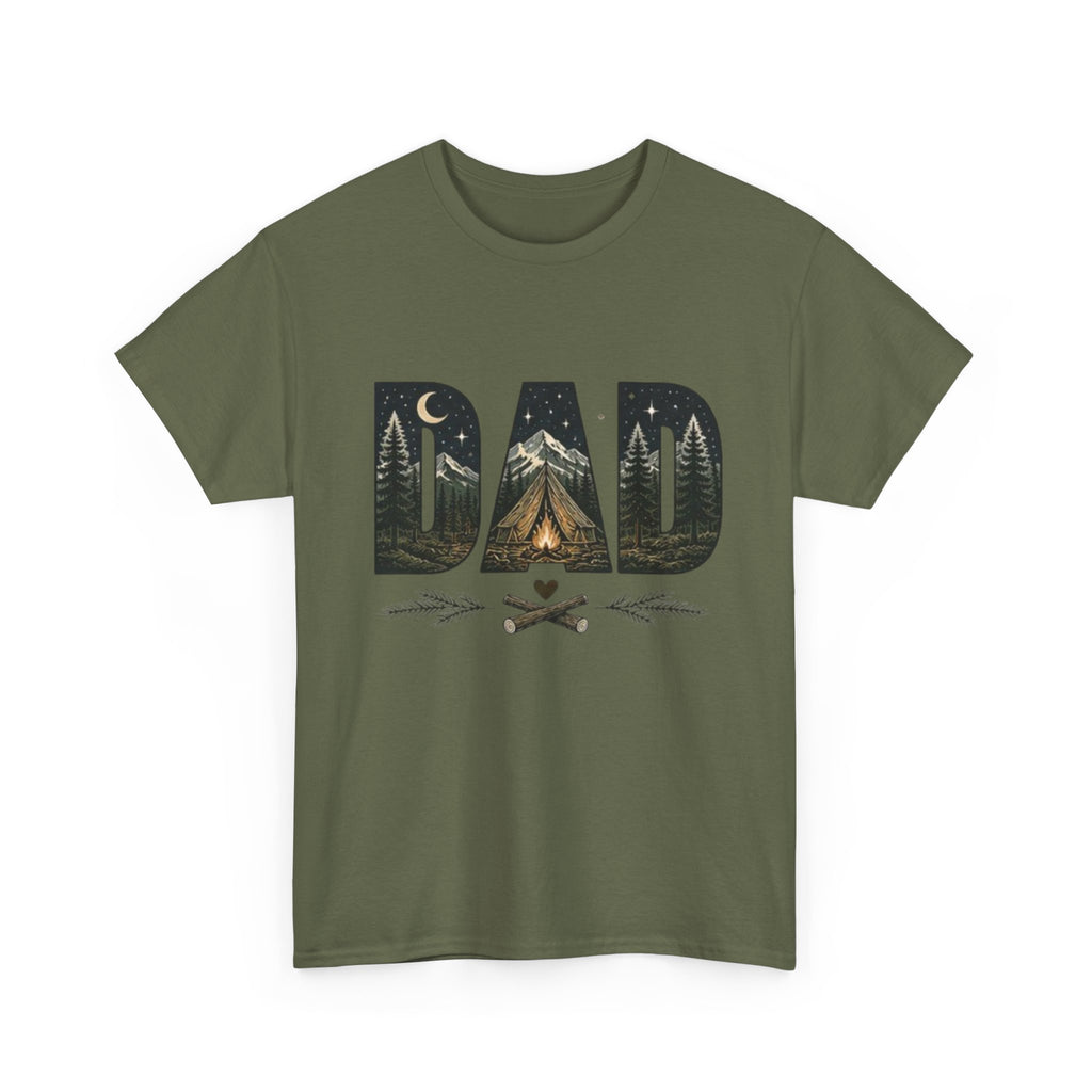 Dad Camping T-Shirt | Outdoor Graphic Tee with Tent & Campfire Design