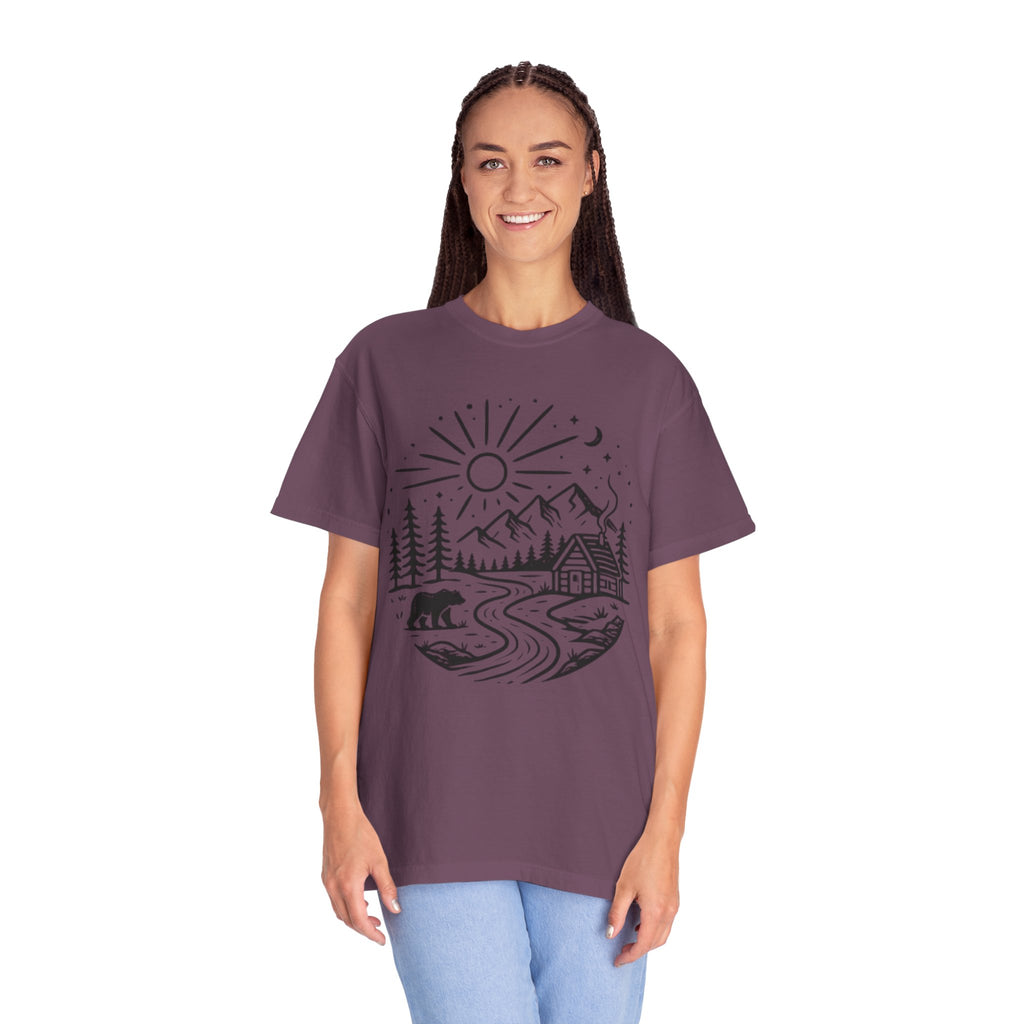 Nature Cabin T-Shirt | Scenic Mountain, River & Bear Outdoor Graphic Tee