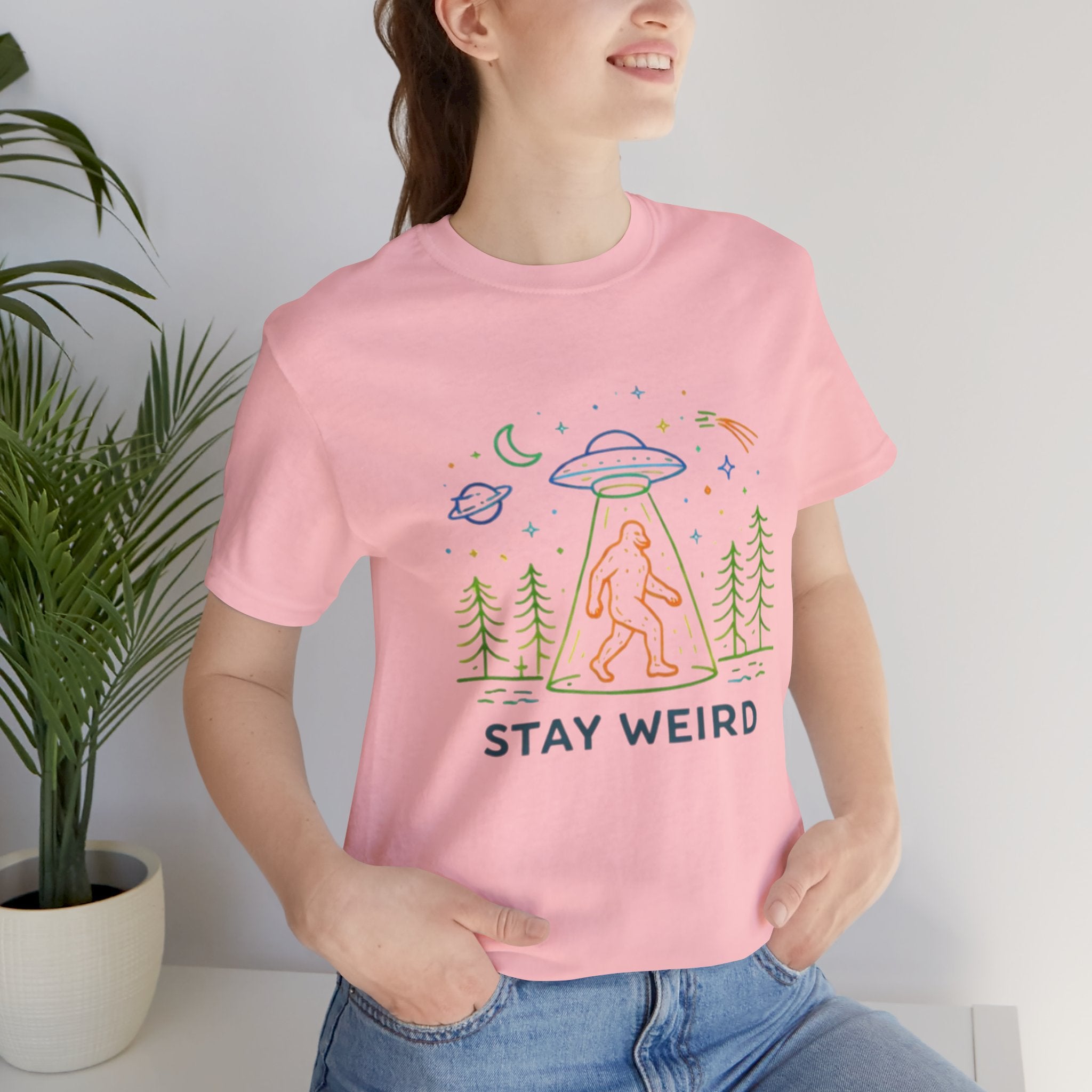 Stay Weird UFO Bigfoot T-Shirt Funny Alien Abduction Graphic Tee