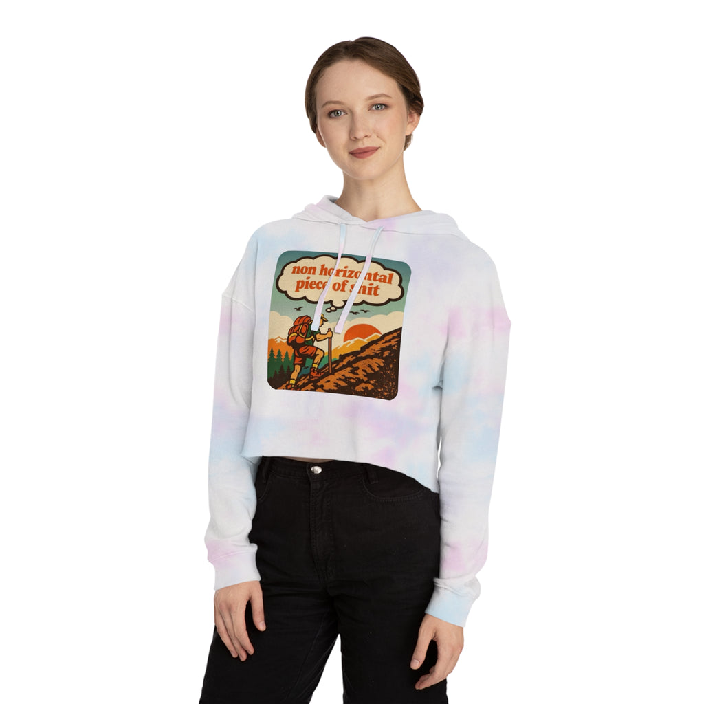 Women’s Cropped Hoodie | Retro Hiker "non horizontal piece of shit" Graphic