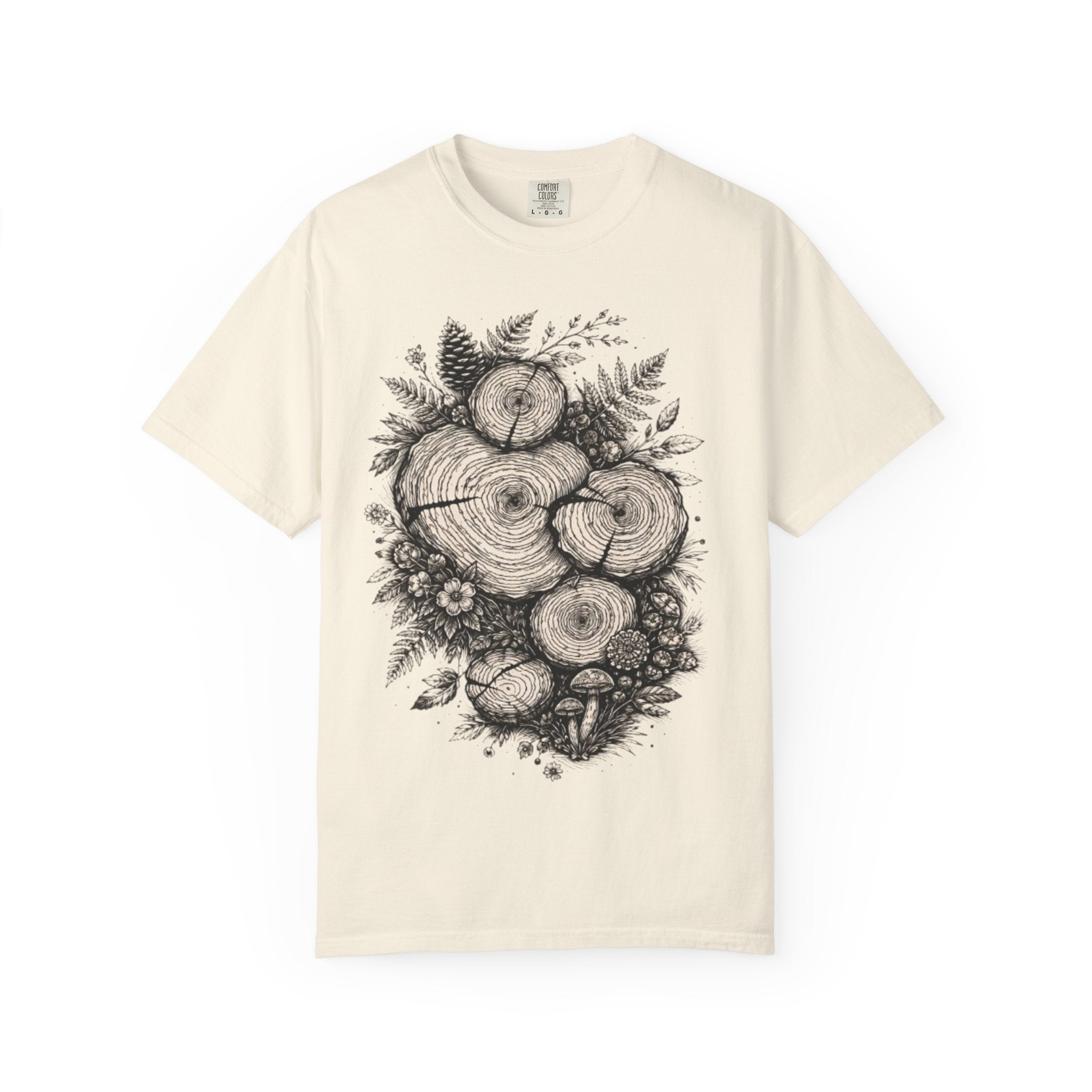Woodland Tree Rings T-Shirt | Botanical Log Cross-Section Art Tee