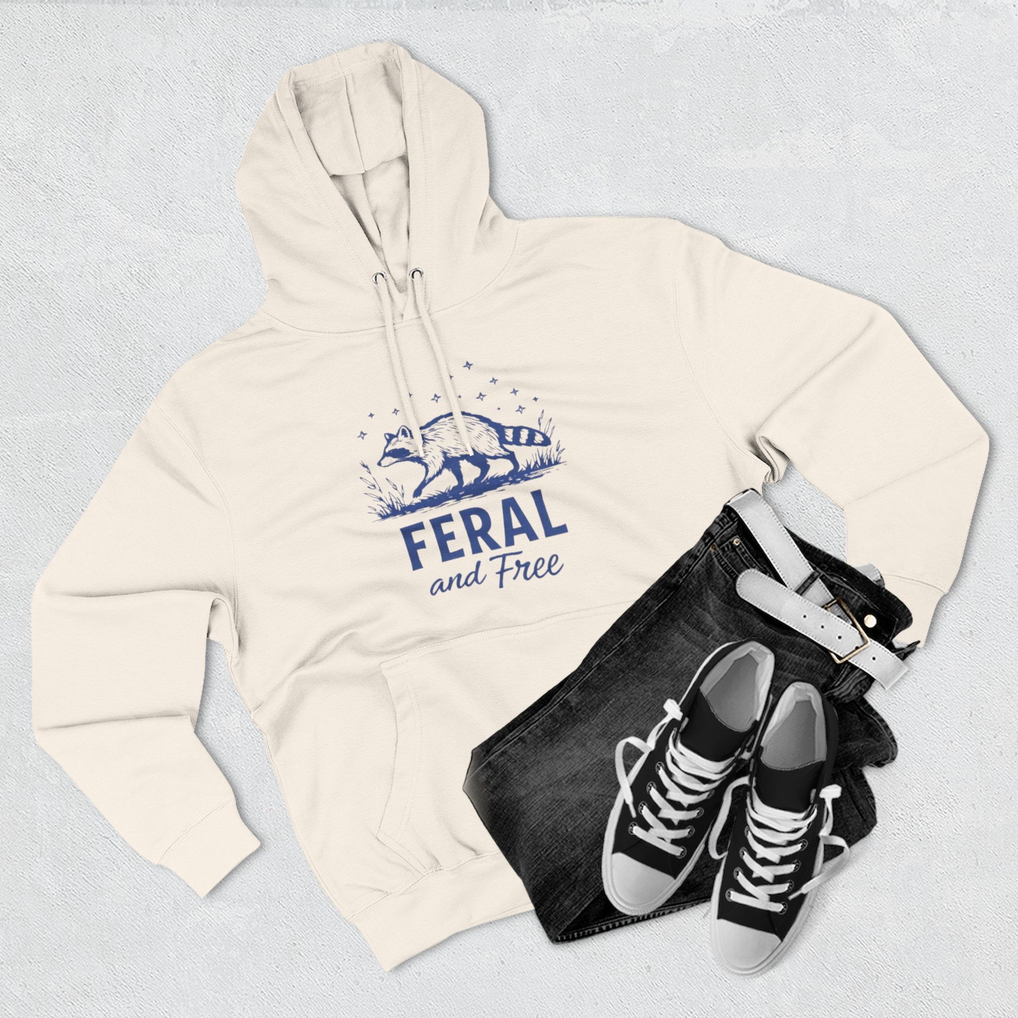 Hoodie | Feral and Free Raccoon Graphic Hoodie | Nature Lover Casual Pullover