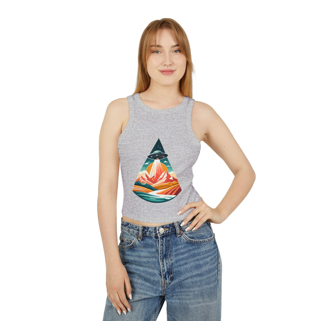 Ribbed Racer Tank Top | Retro UFO Mountain Graphic