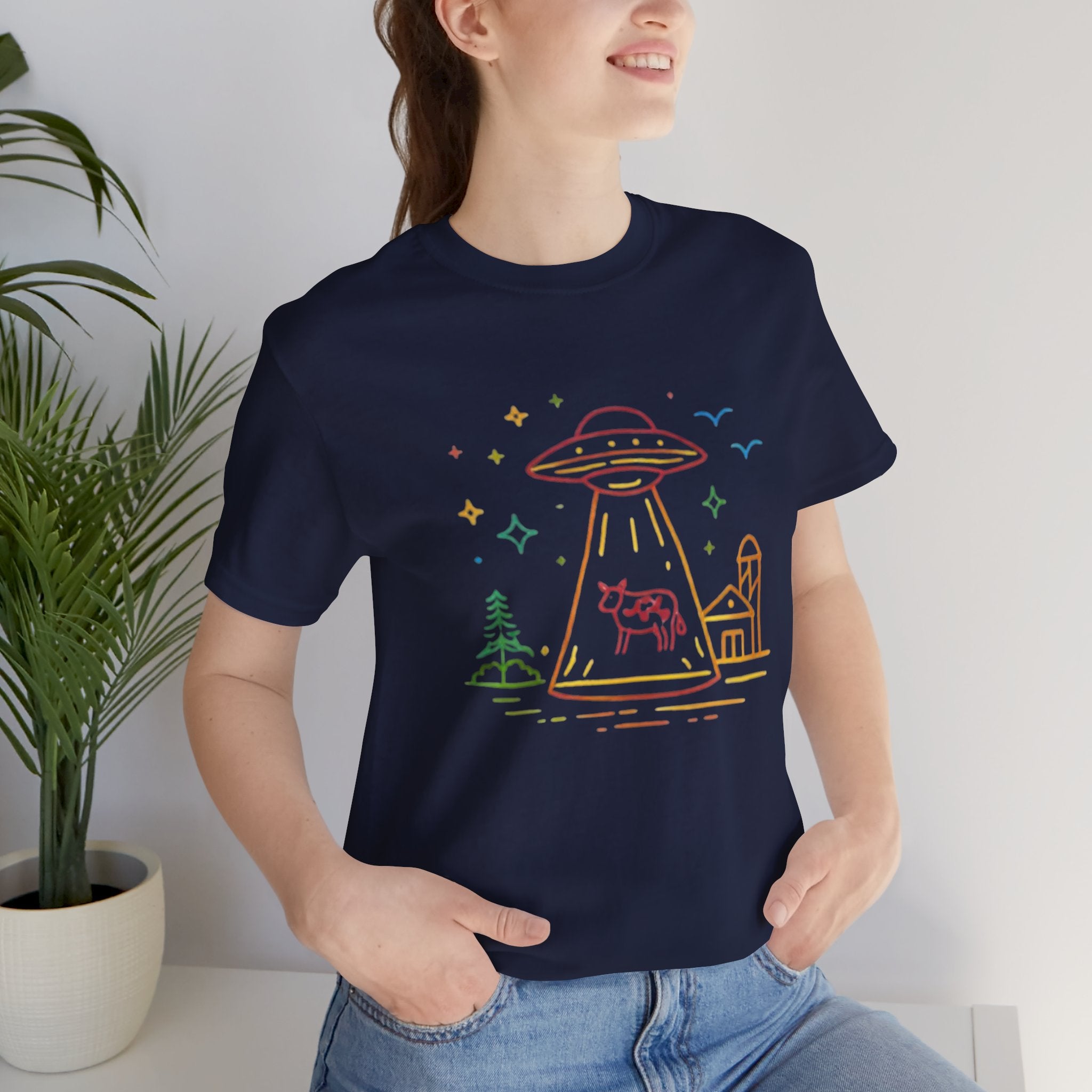 Alien Cow Abduction T-Shirt | Cute Pastel UFO Farm Graphic Tee