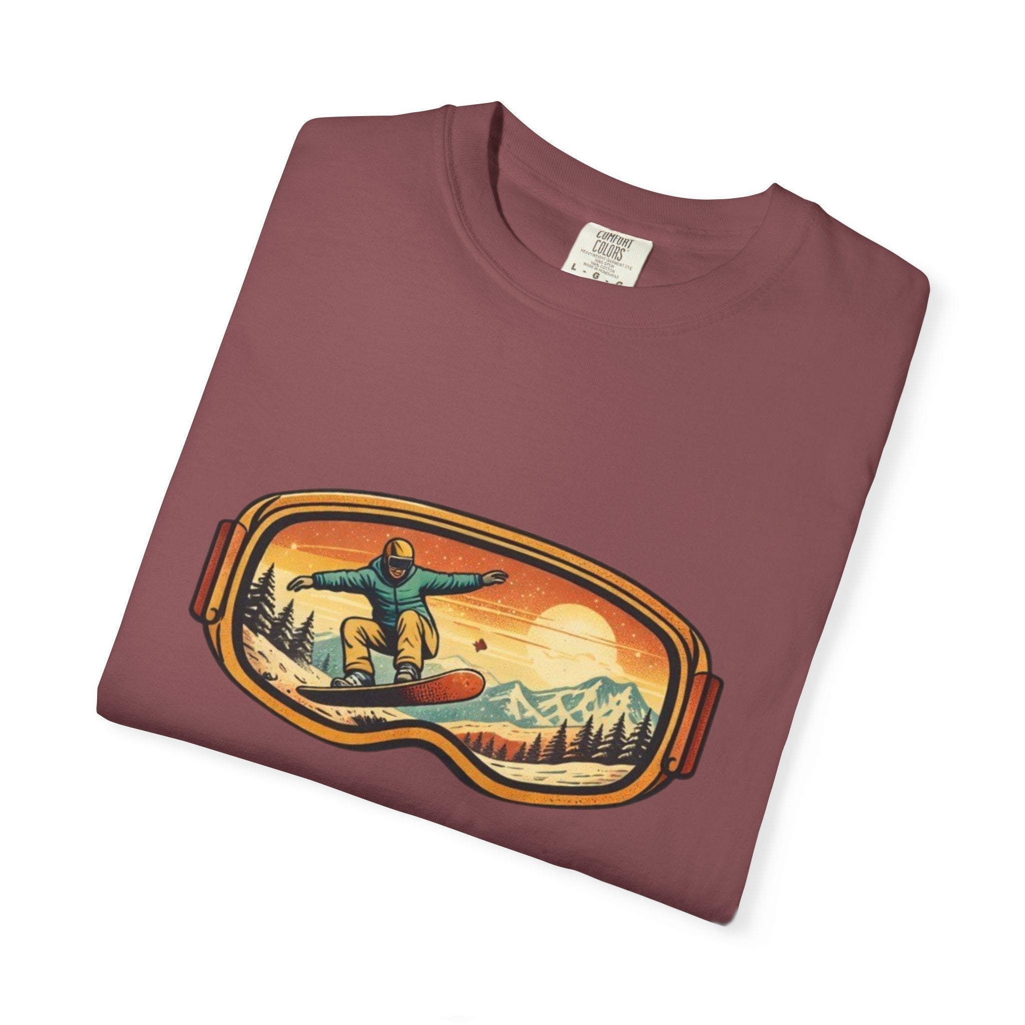 Snowboard Goggles Graphic T-Shirt | Retro Mountain Snowboarding Tee
