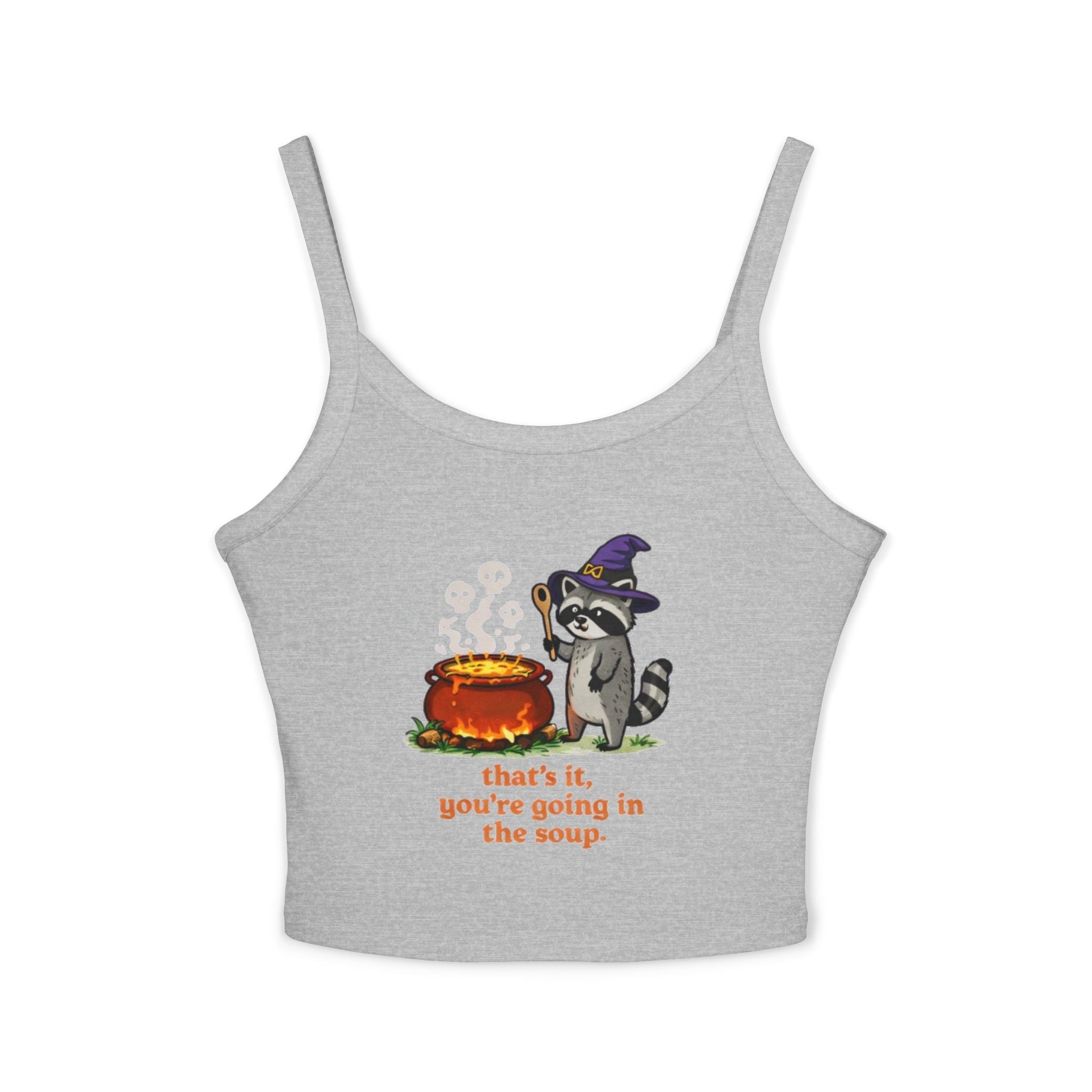 Witch Raccoon Tank Top | "Thats It, Youre Going in the Soup" Cute Halloween Crop