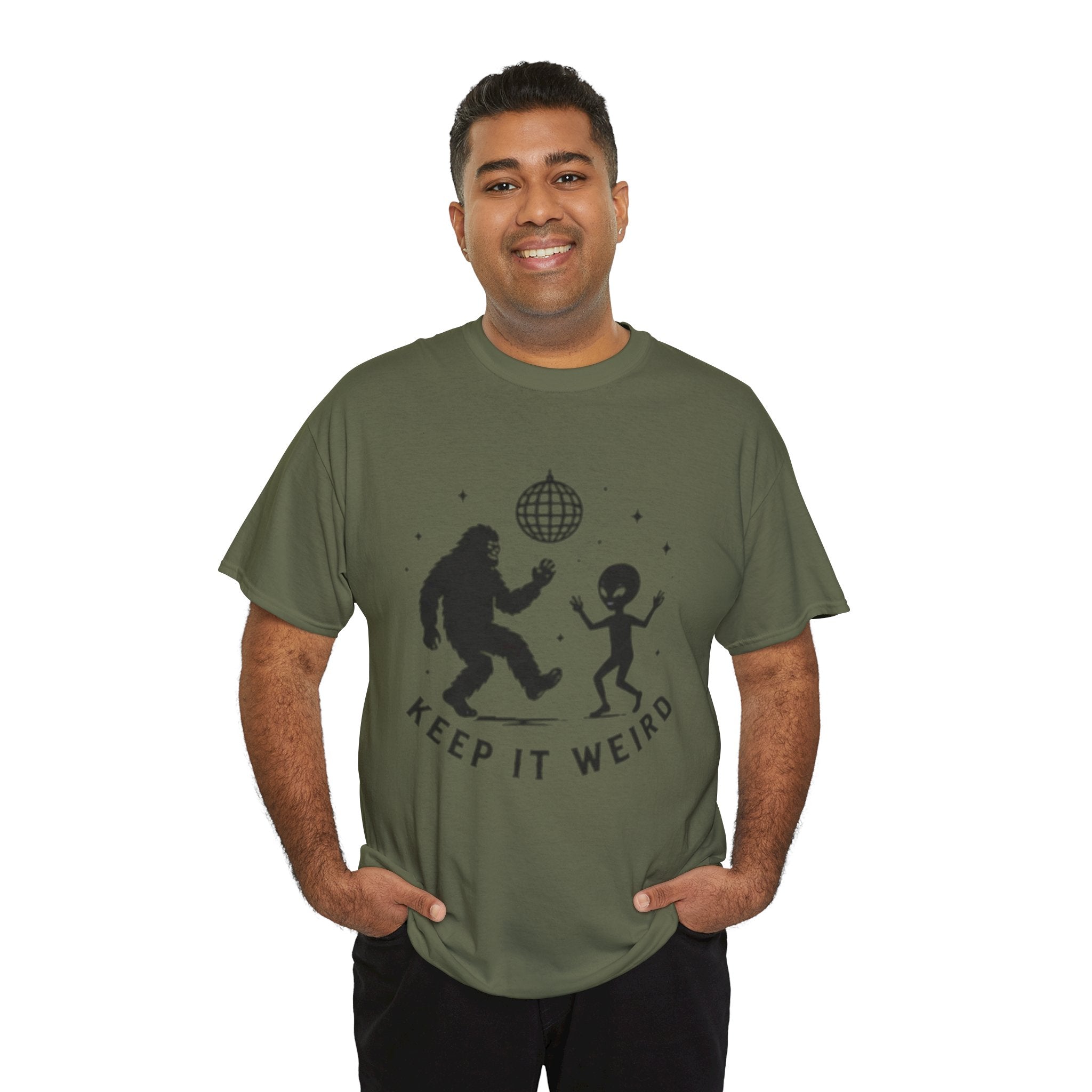 Keep It Weird T-Shirt | Dancing Bigfoot & Alien Disco Tee
