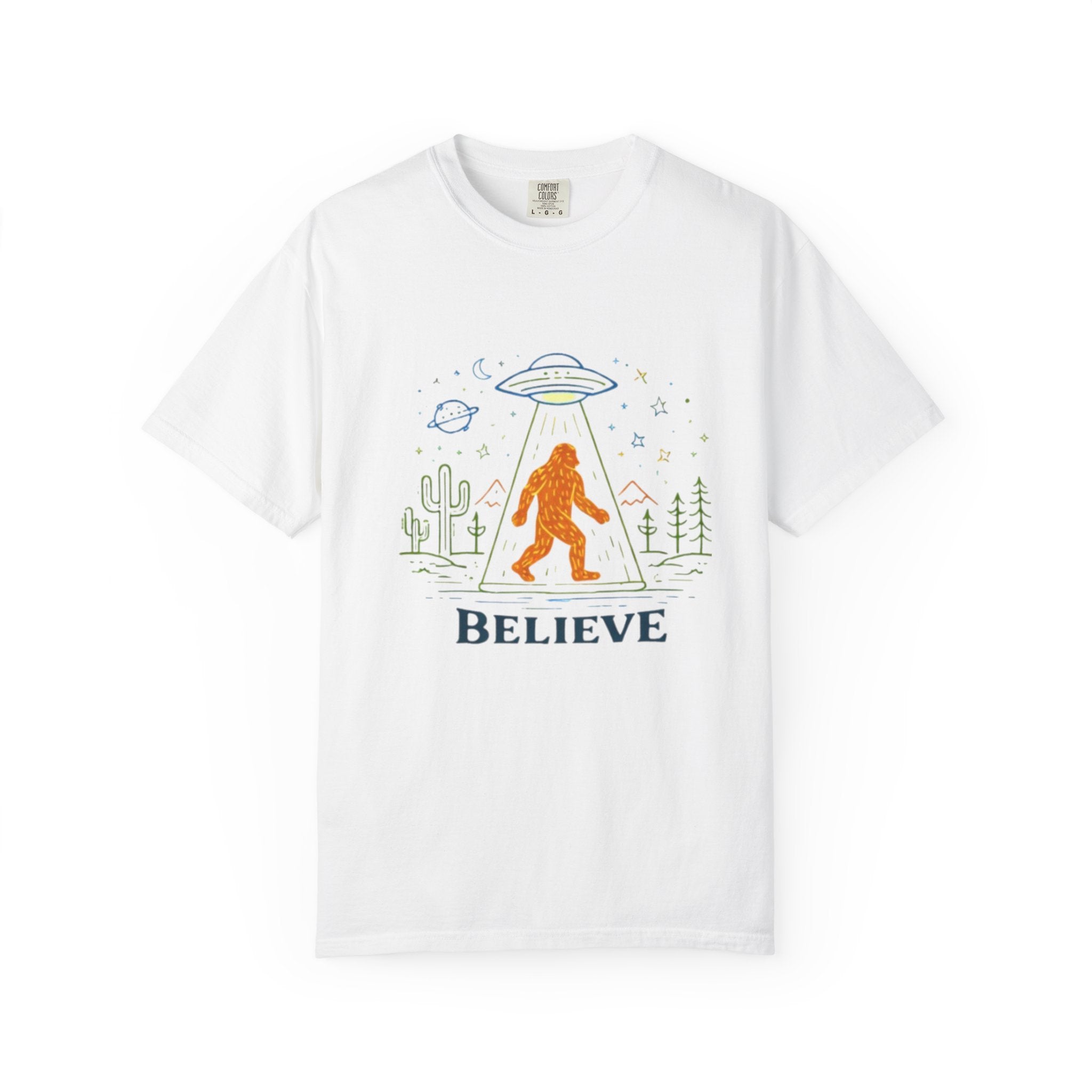 Believe Bigfoot T-Shirt | Retro Sasquatch UFO Graphic Tee