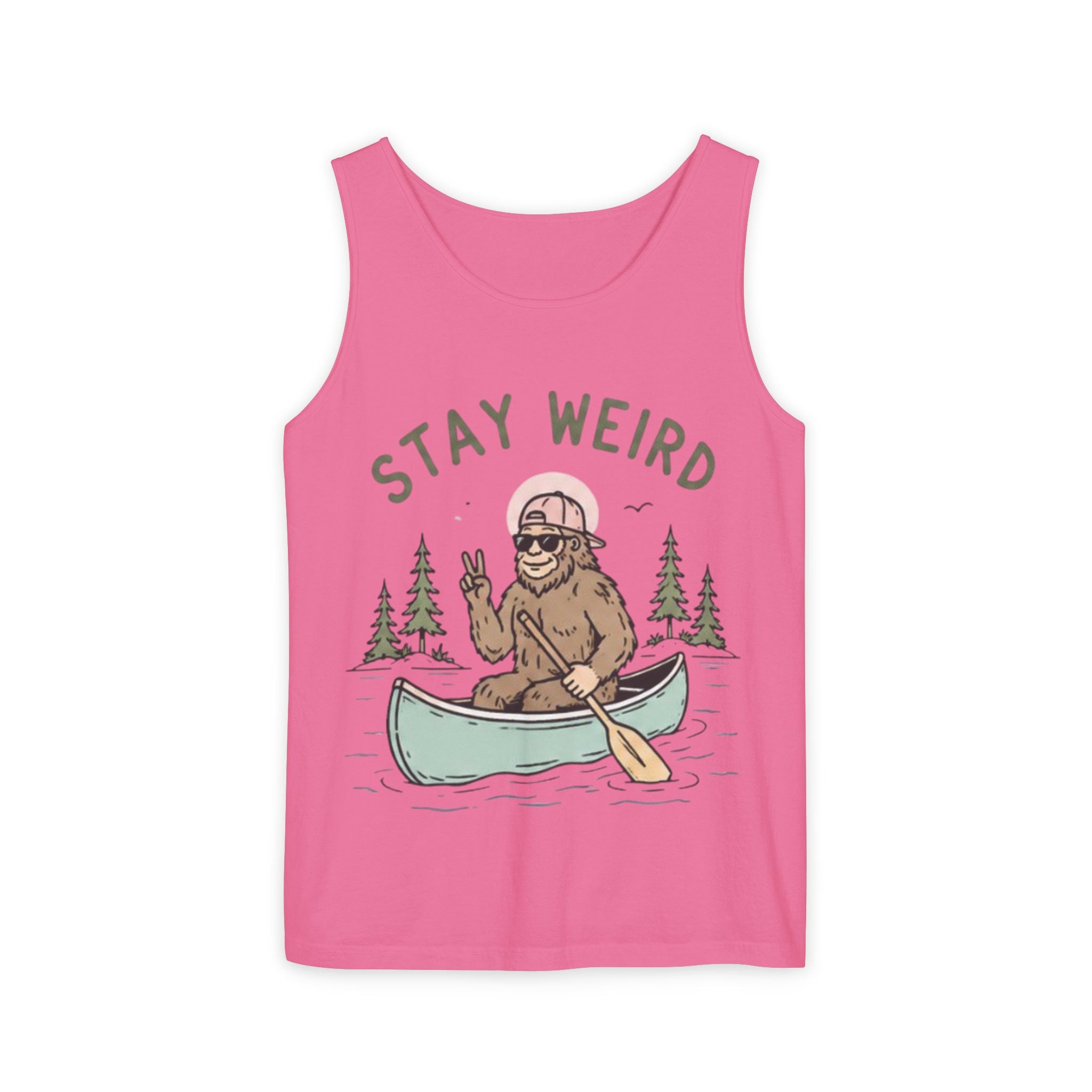 Stay Weird Bigfoot Tank Top | Funny Sasquatch Canoe Graphic Tank