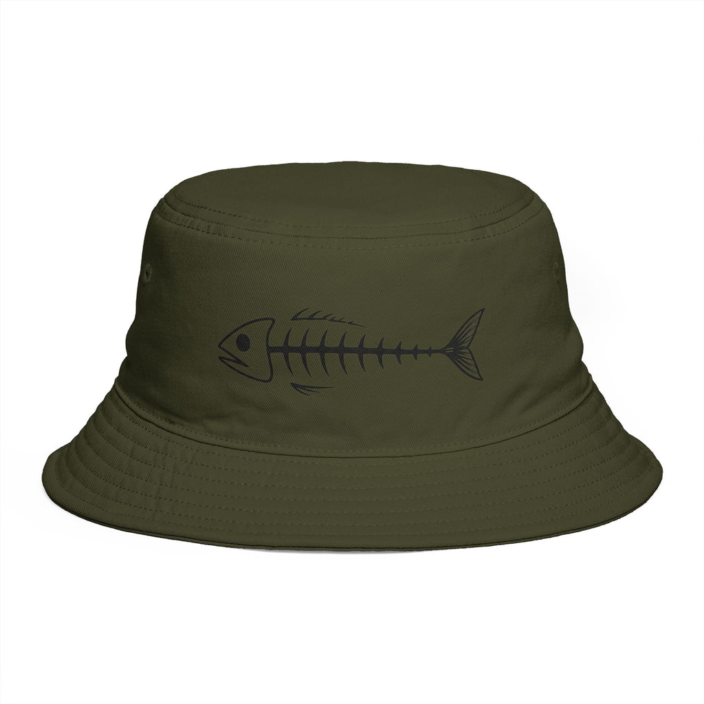 Bucket Hat | Minimal Fish Skeleton Graphic Sun Hat for Beach & Fishing