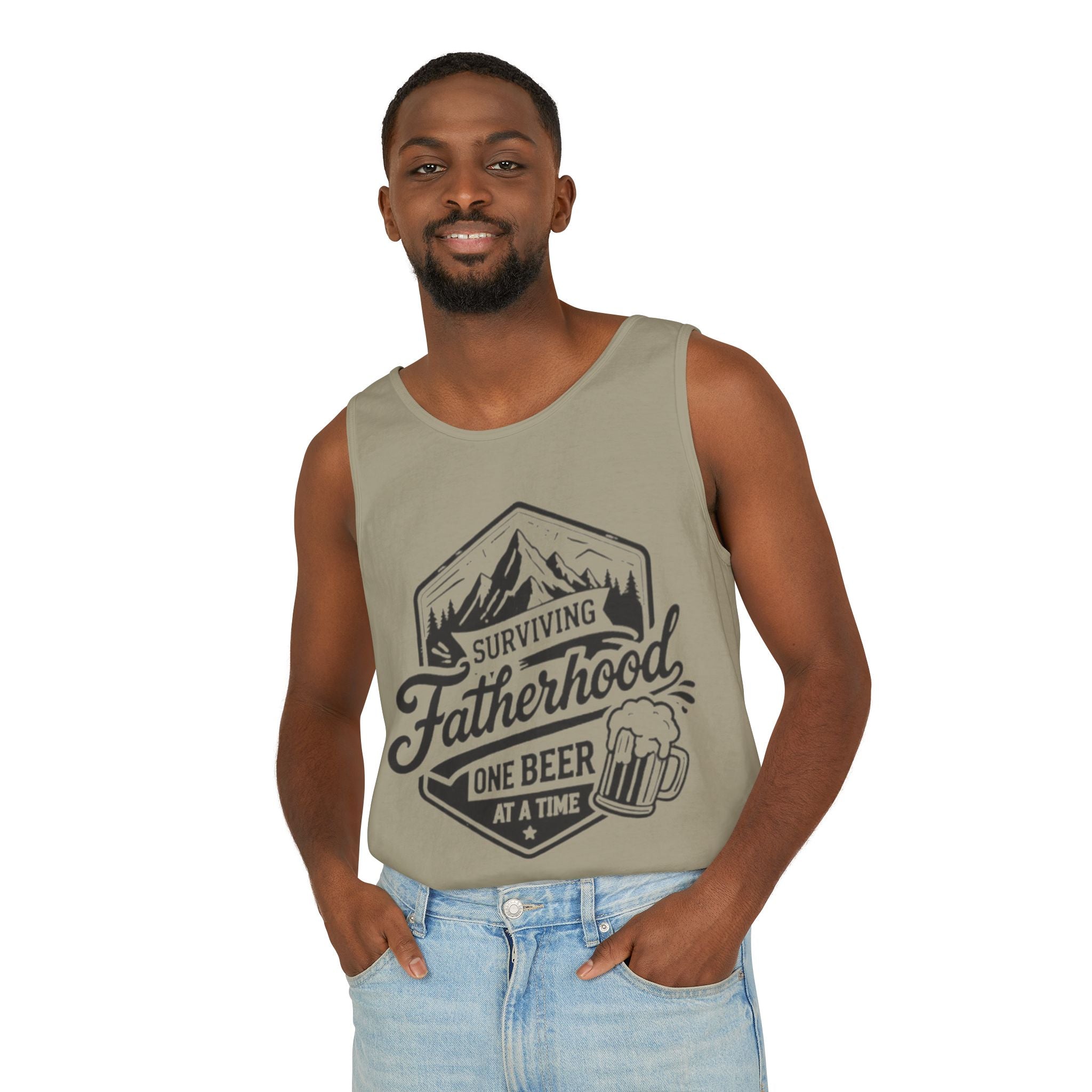 Fatherhood Tank Top | "Surviving Fatherhood One Beer at a Time" Graphic