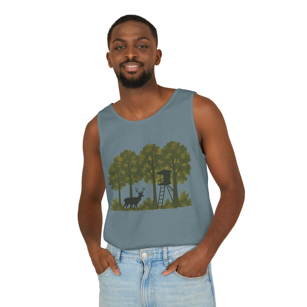 Deer Stand Woodland Tank Top | Hunting Cabin Forest Silhouette