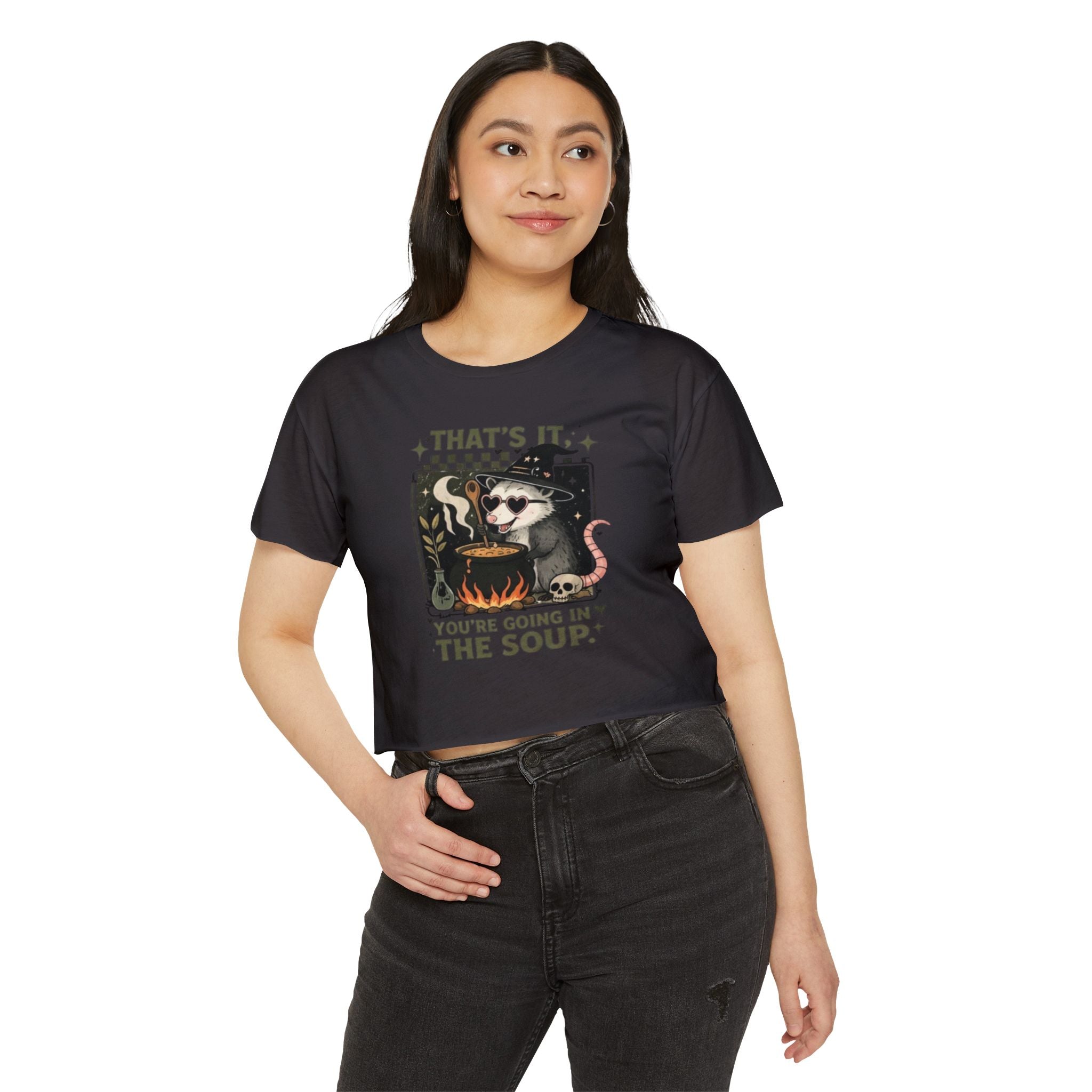 Witchy Opossum Crop Top | "Thats It, Youre Going in the Soup" Festival Tee