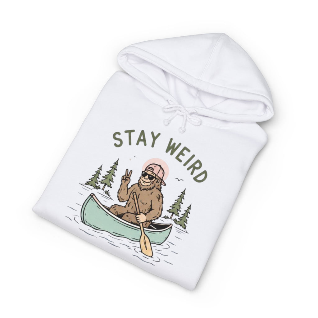 Stay Weird Canoe Hoodie | Bigfoot Paddling Graphic Sweatshirt
