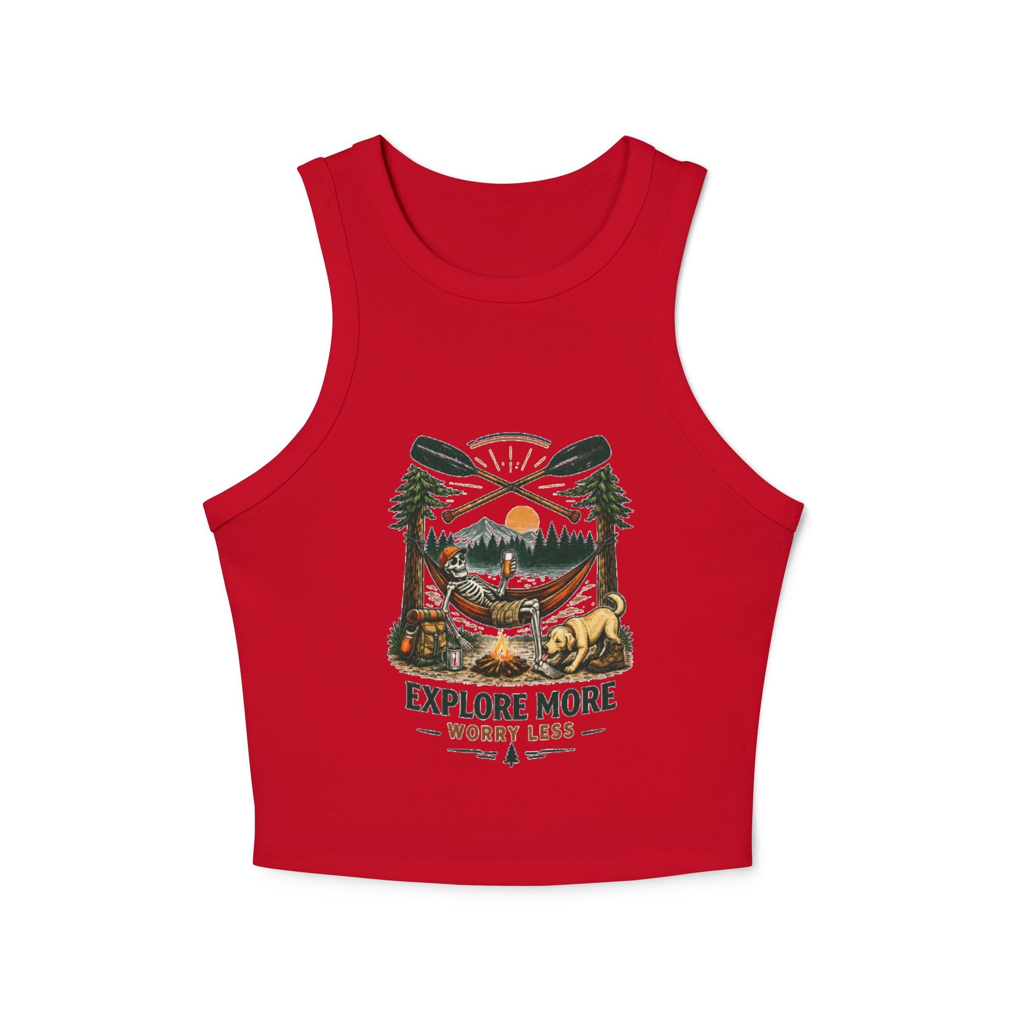 Explore More Worry Less Racer Tank | Womens Adventure Graphic Tank Top