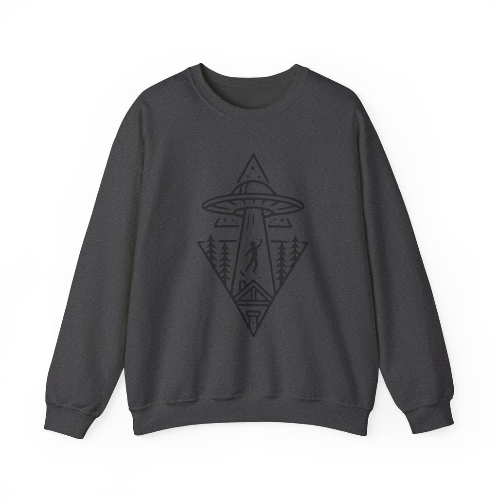 Alien Abduction Crewneck Sweatshirt | Geometric UFO Forest Design