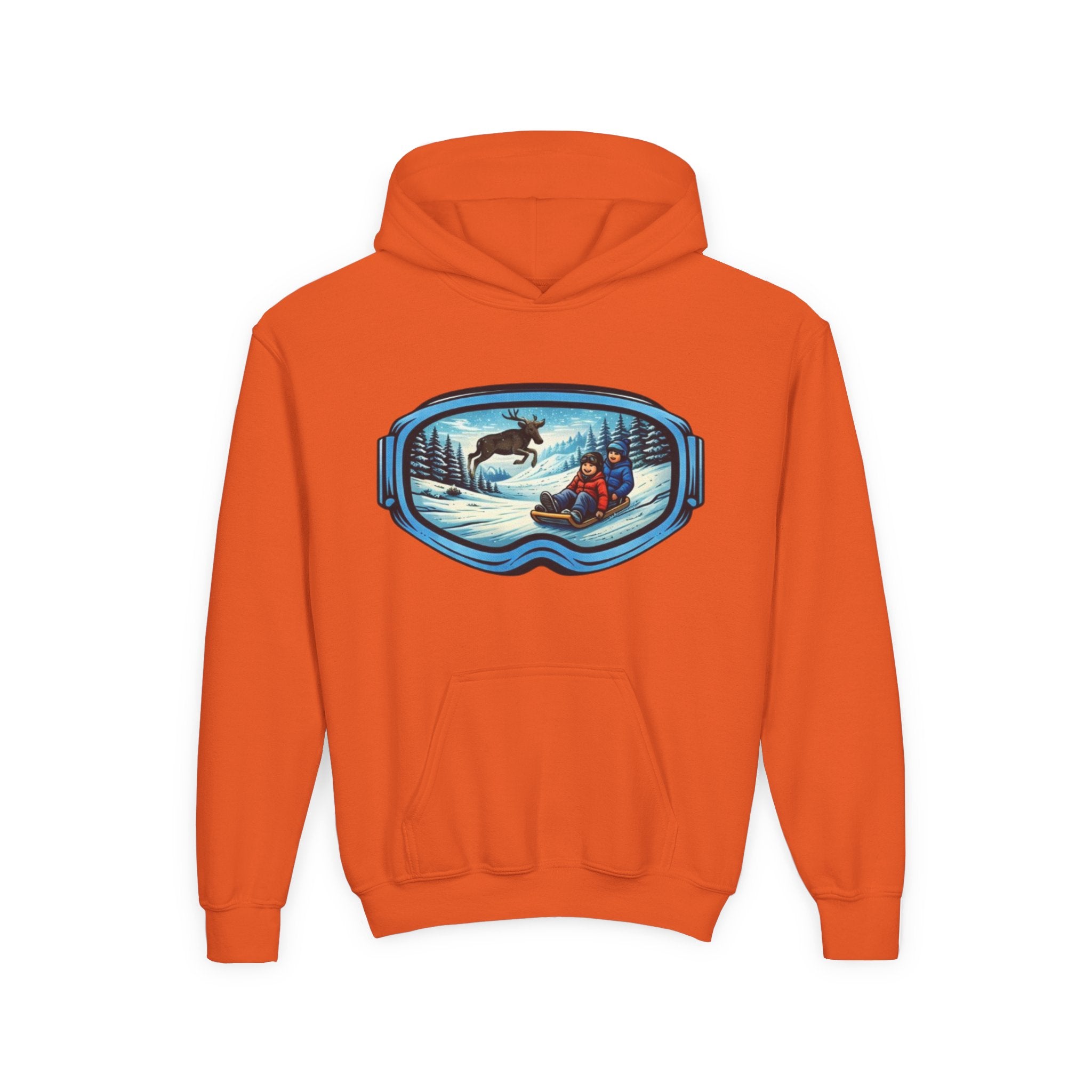 Youth Hoodie | Snow Goggles Winter Sledding Moose Graphic