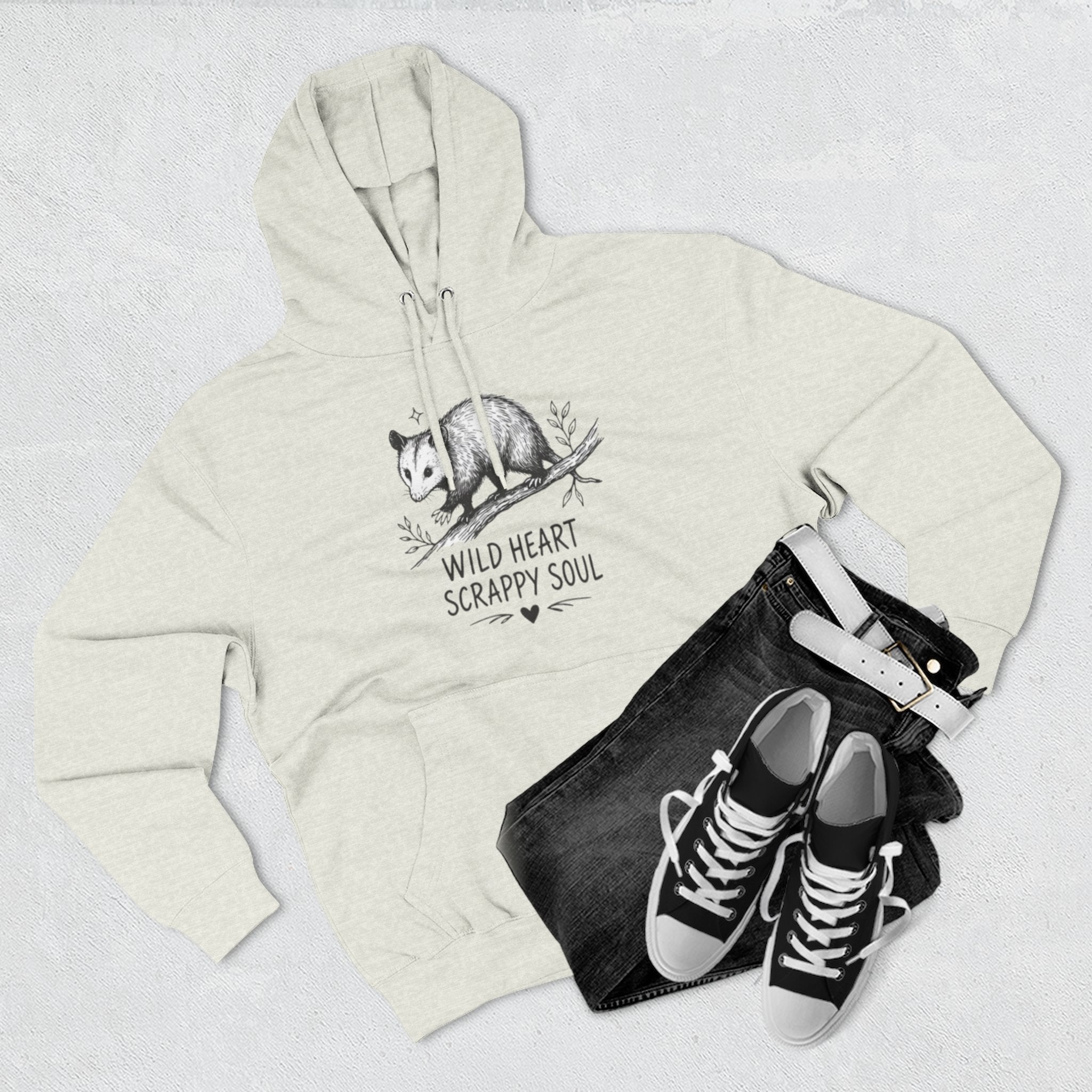 Hoodie | Wild Heart Scrappy Soul Opossum Illustration Cozy Hoodie