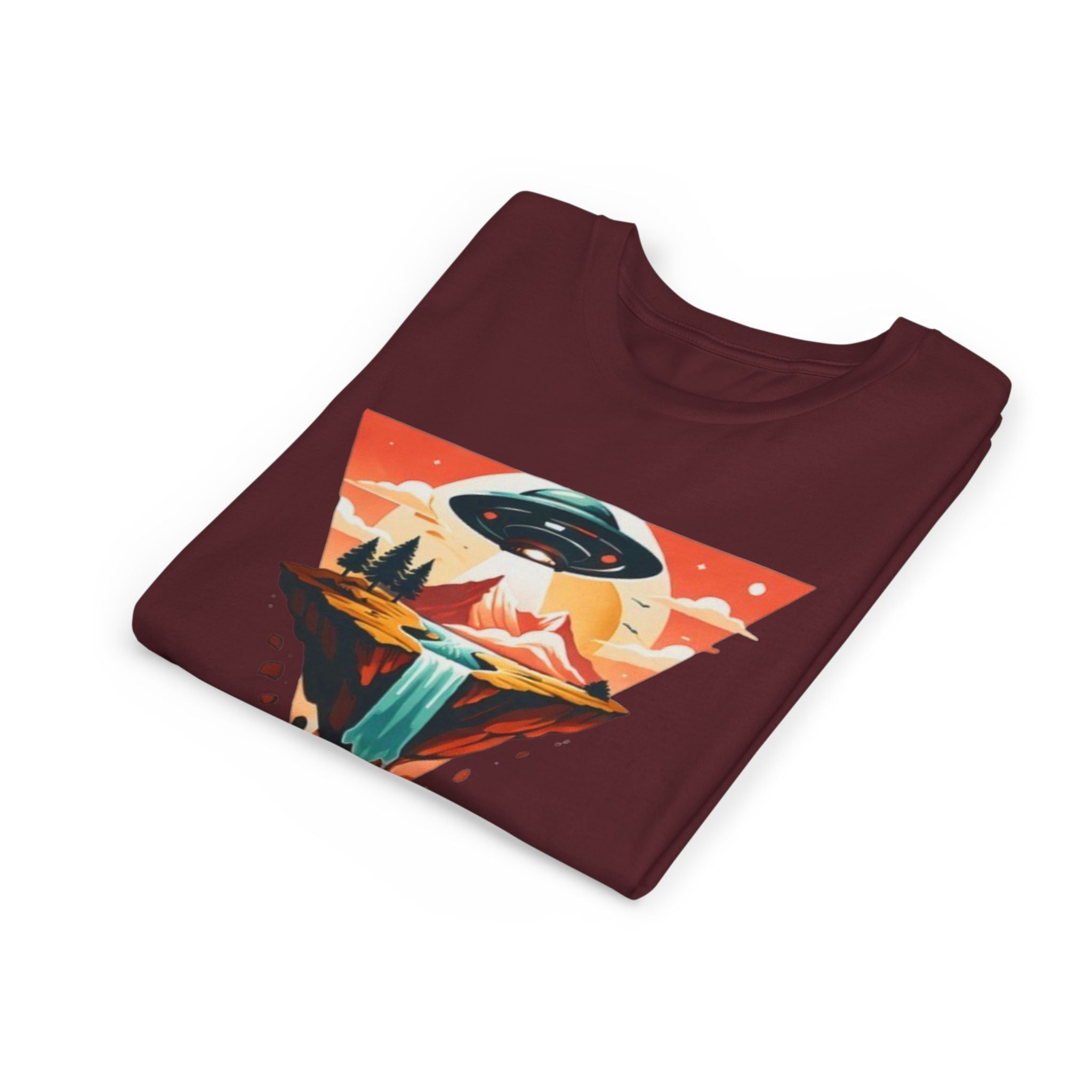 Youth Tee | UFO Mountain Landscape Graphic Tee | Alien Abduction Adventure