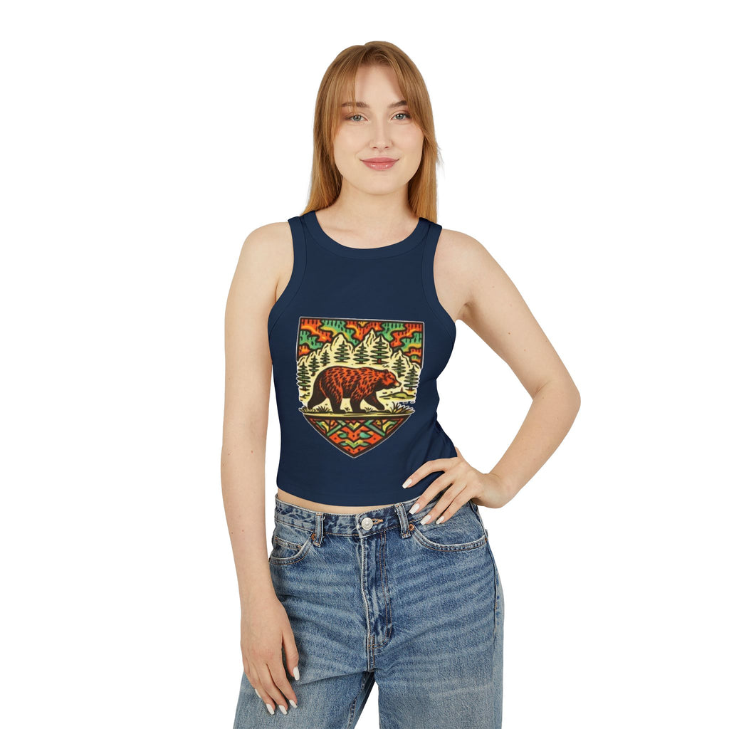 Bear Forest Tank Top | Vintage Wilderness Graphic Racer Crop