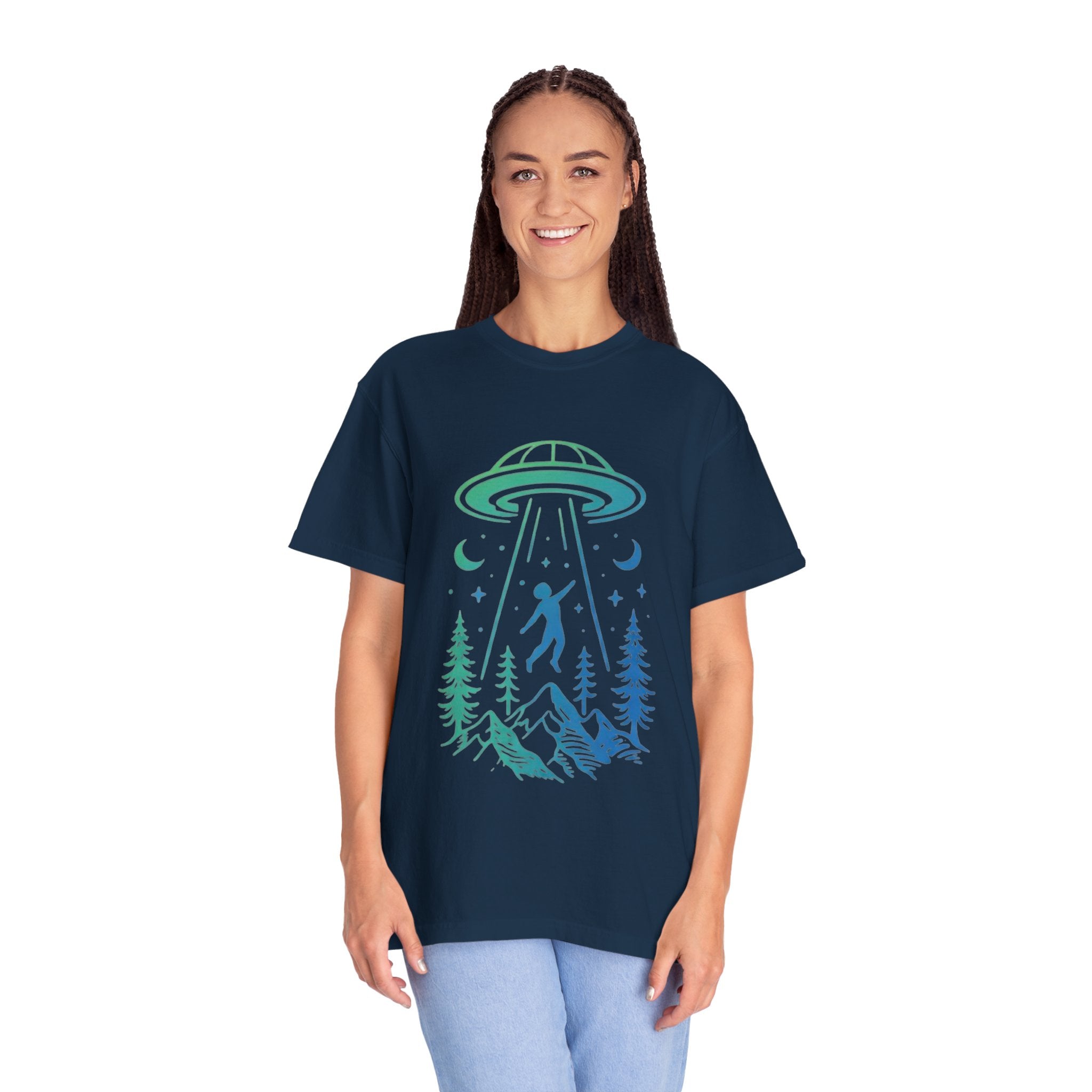 Alien Abduction Mountain T-Shirt | UFO Forest Graphic Tee
