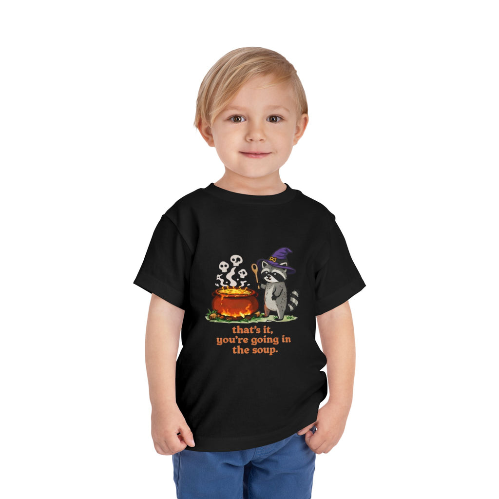 Toddler Tee | Cute Witch Raccoon with Cauldron "thats it, youre going in the soup"