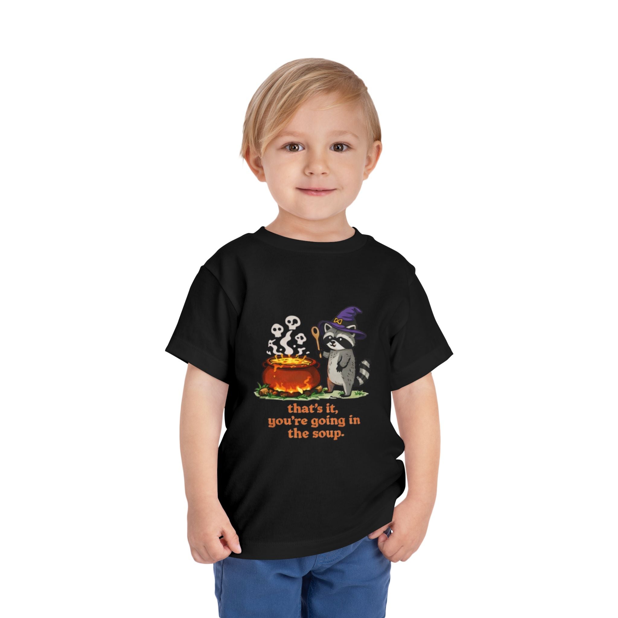 Toddler Tee | Cute Witch Raccoon with Cauldron "thats it, youre going in the soup"