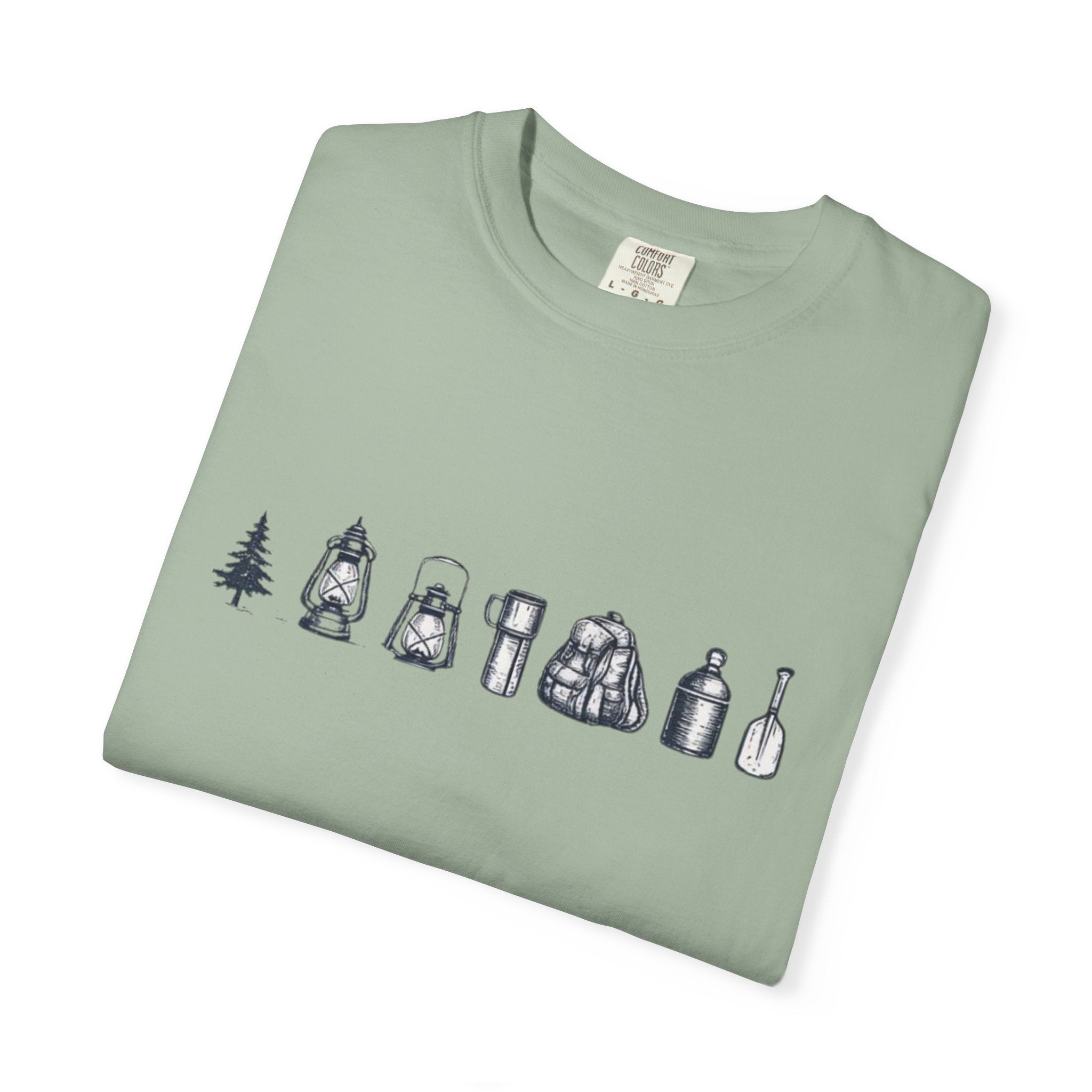 Camping Icons T-Shirt | Minimal Outdoor Gear Line Art Tee